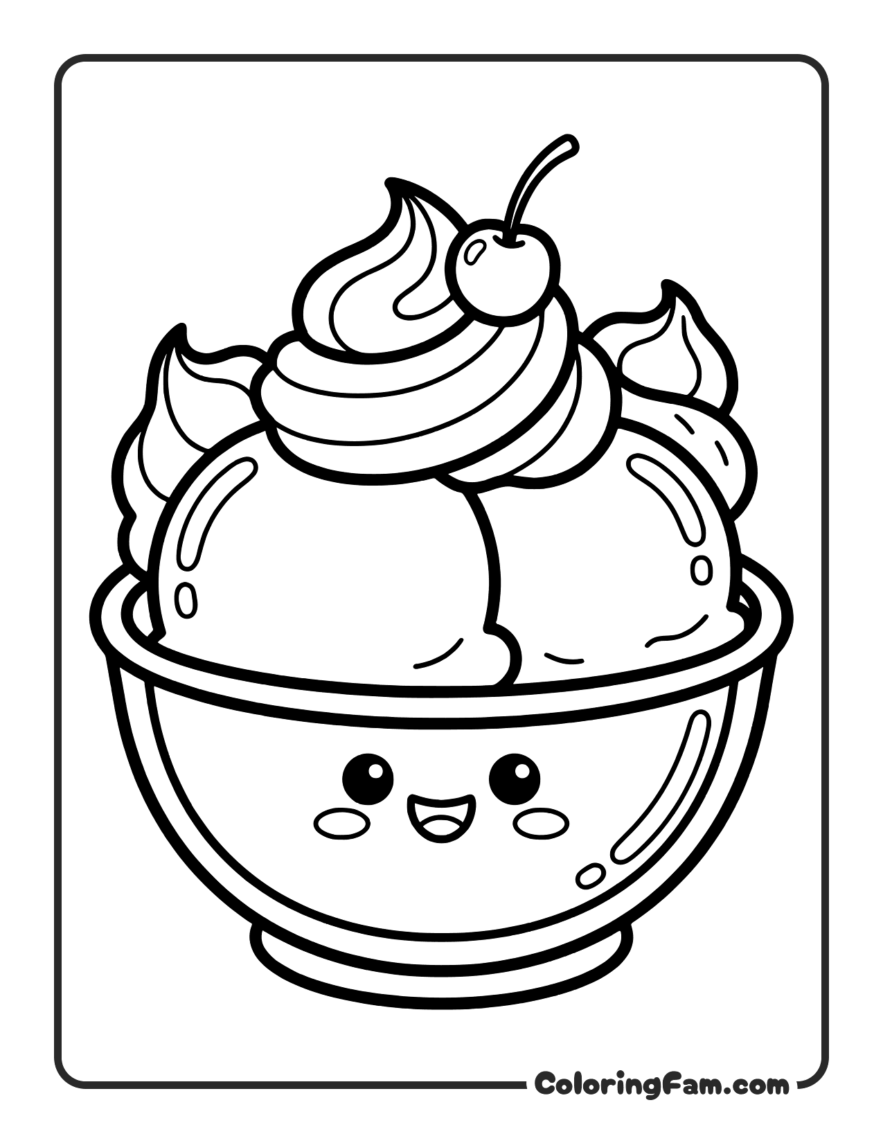 Ice Cream Sundae In A Glass Bowl With Whipped Cream And Cher coloring page