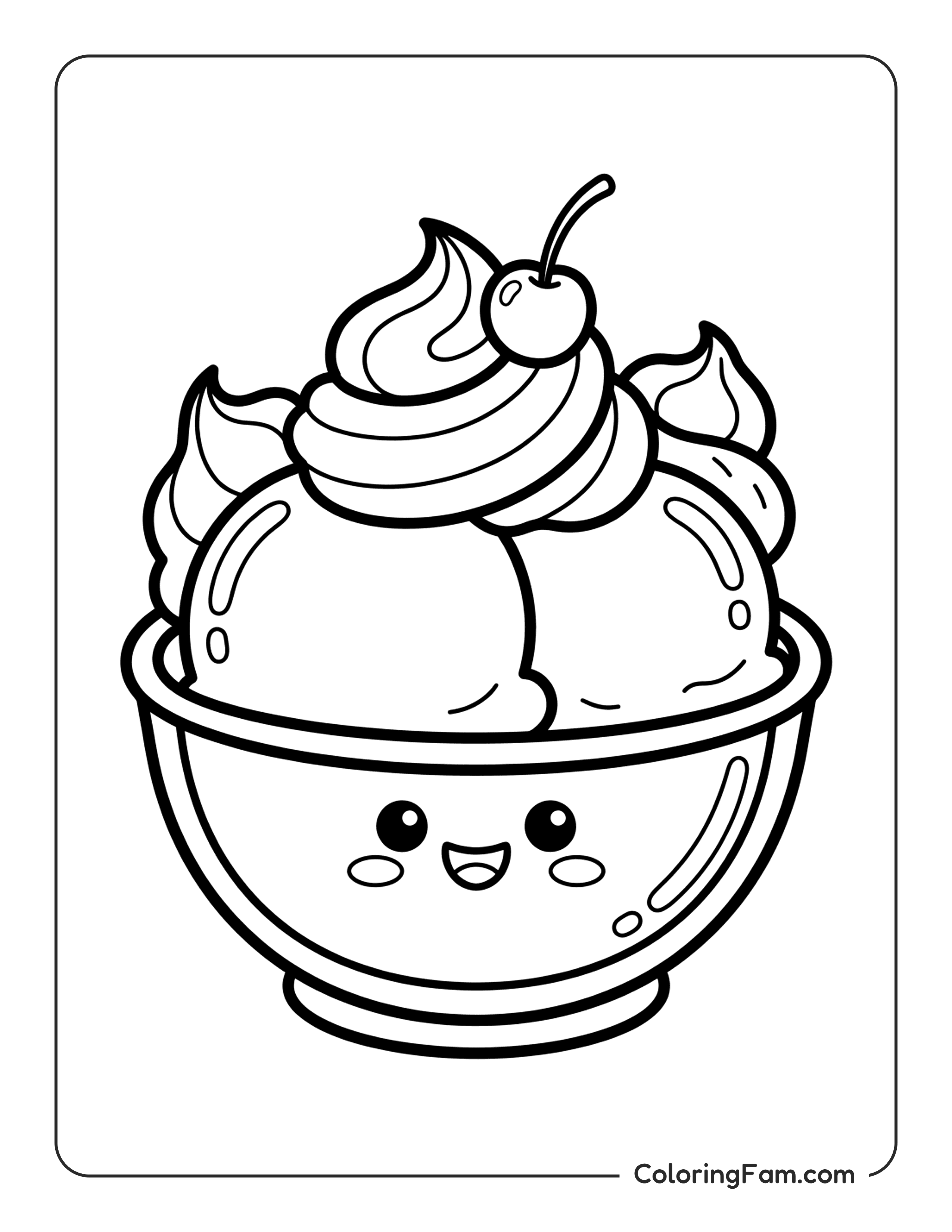 Ice Cream Sundae In A Glass Bowl With Whipped Cream And Cher coloring page