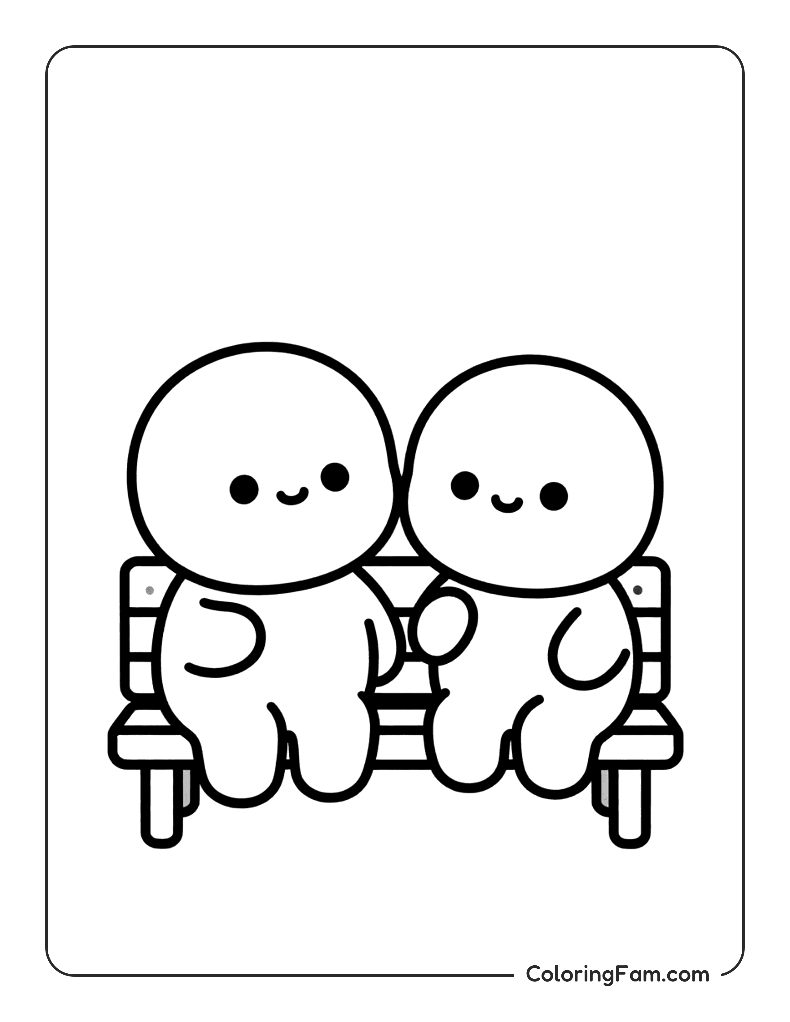 Blob Characters Sitting On Bench coloring page