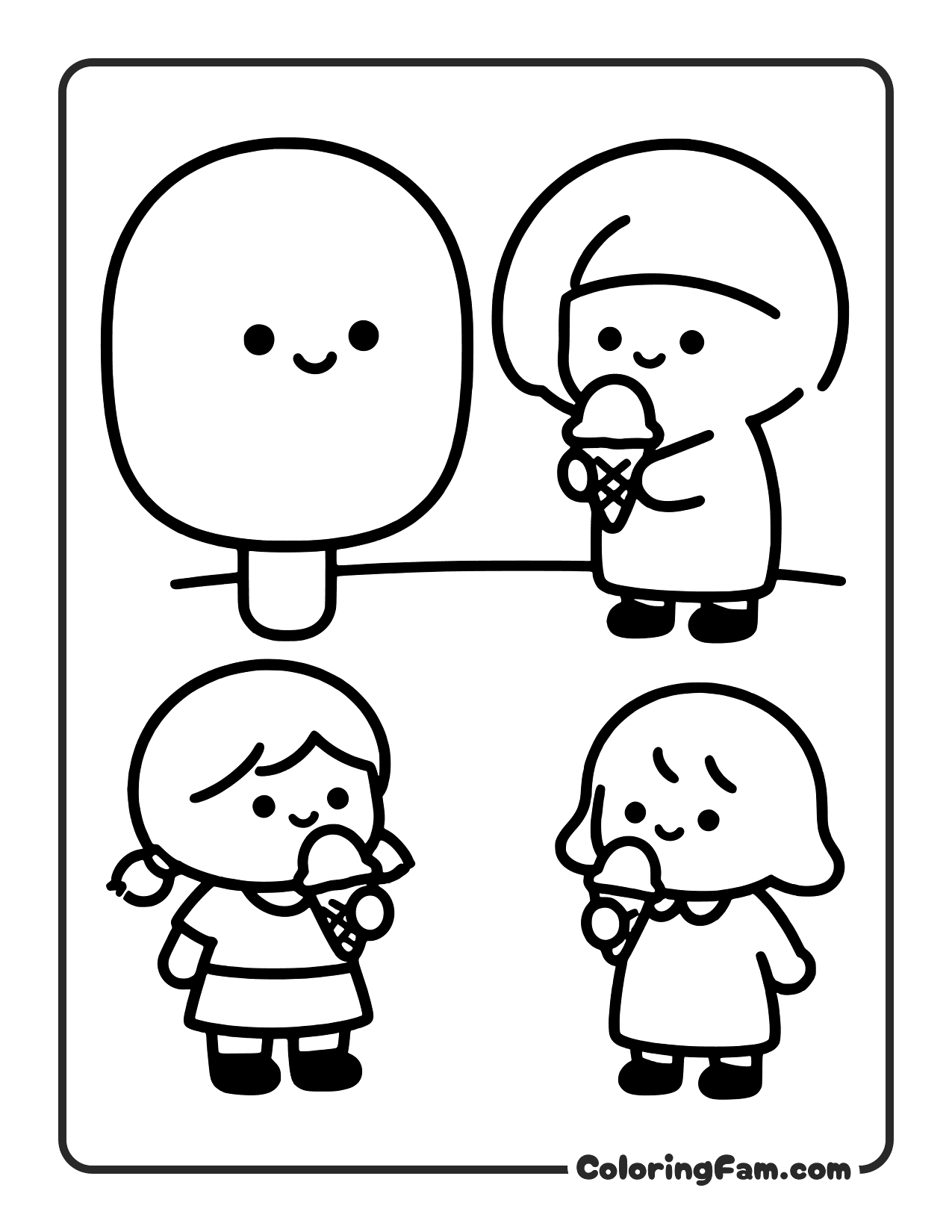 Cartoon Characters Eating Ice Cream coloring page