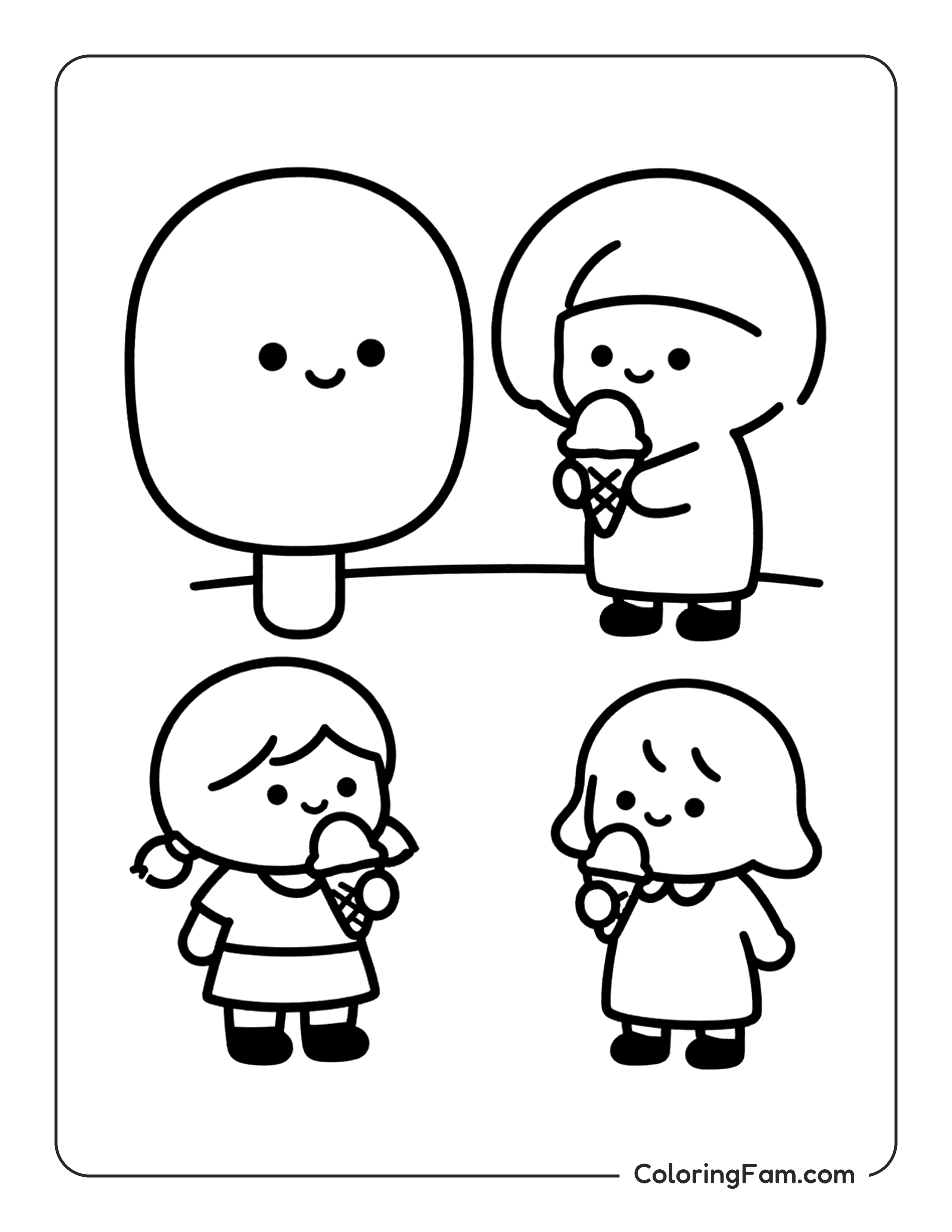 Cartoon Characters Eating Ice Cream coloring page