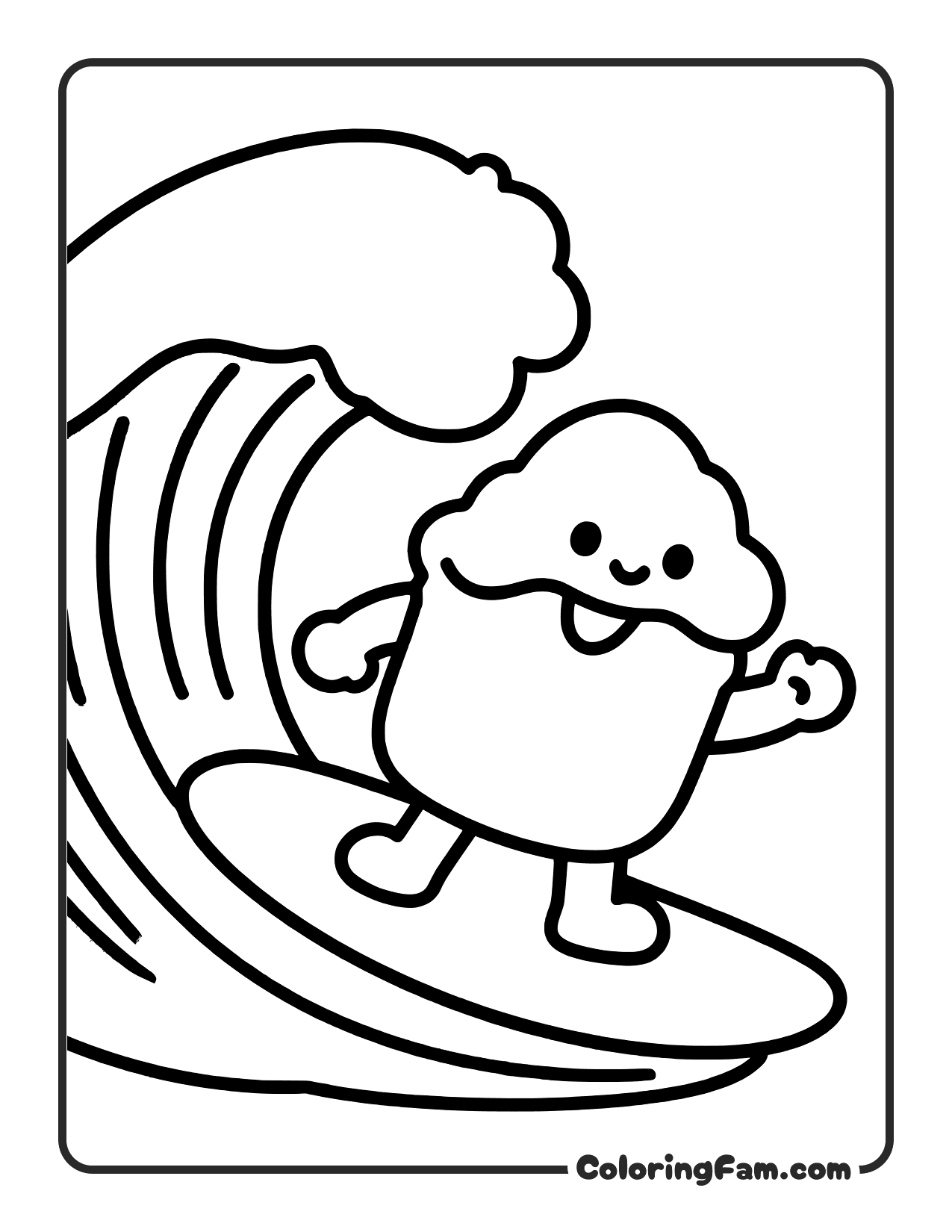 Cupcake Surfing Big Wave coloring page