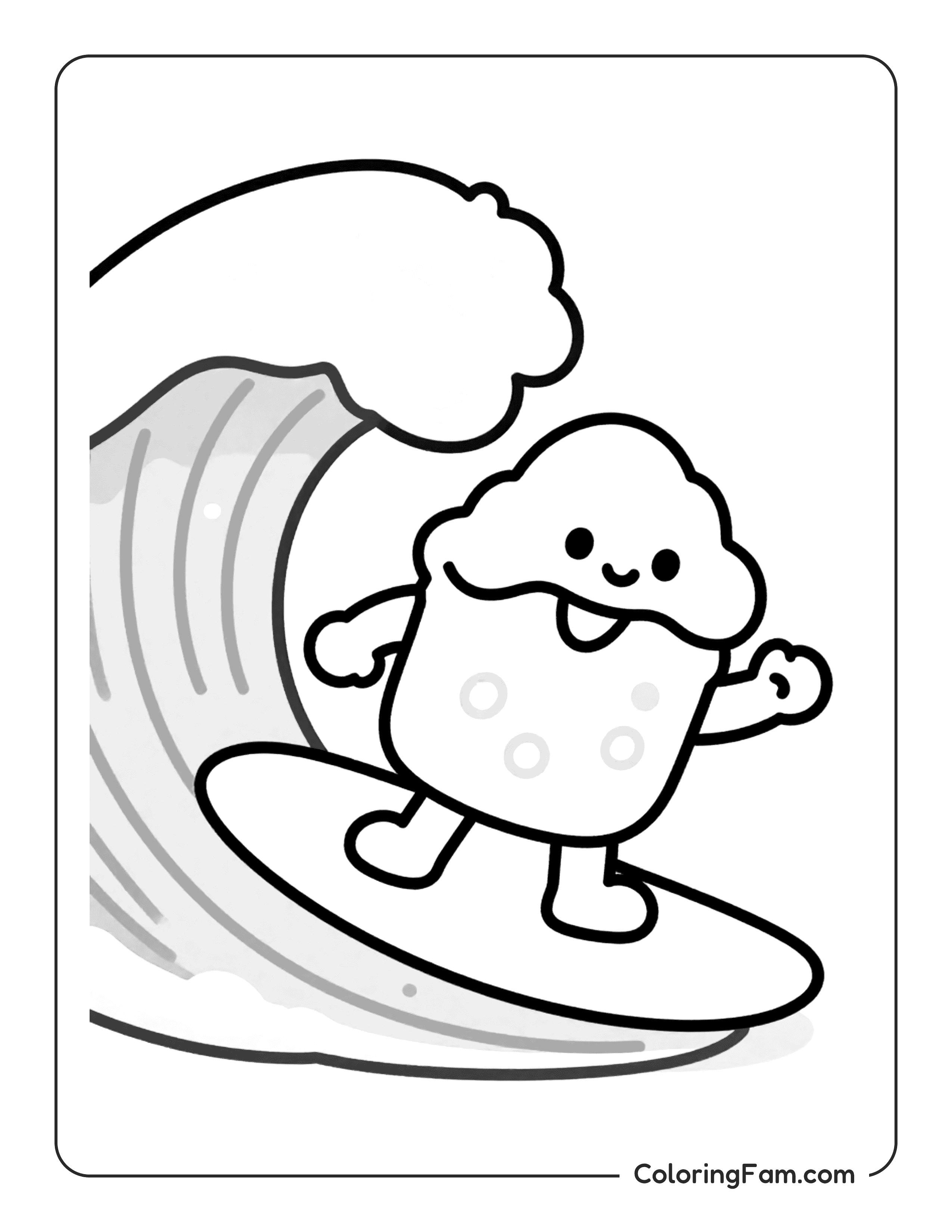 Cupcake Surfing Big Wave coloring page