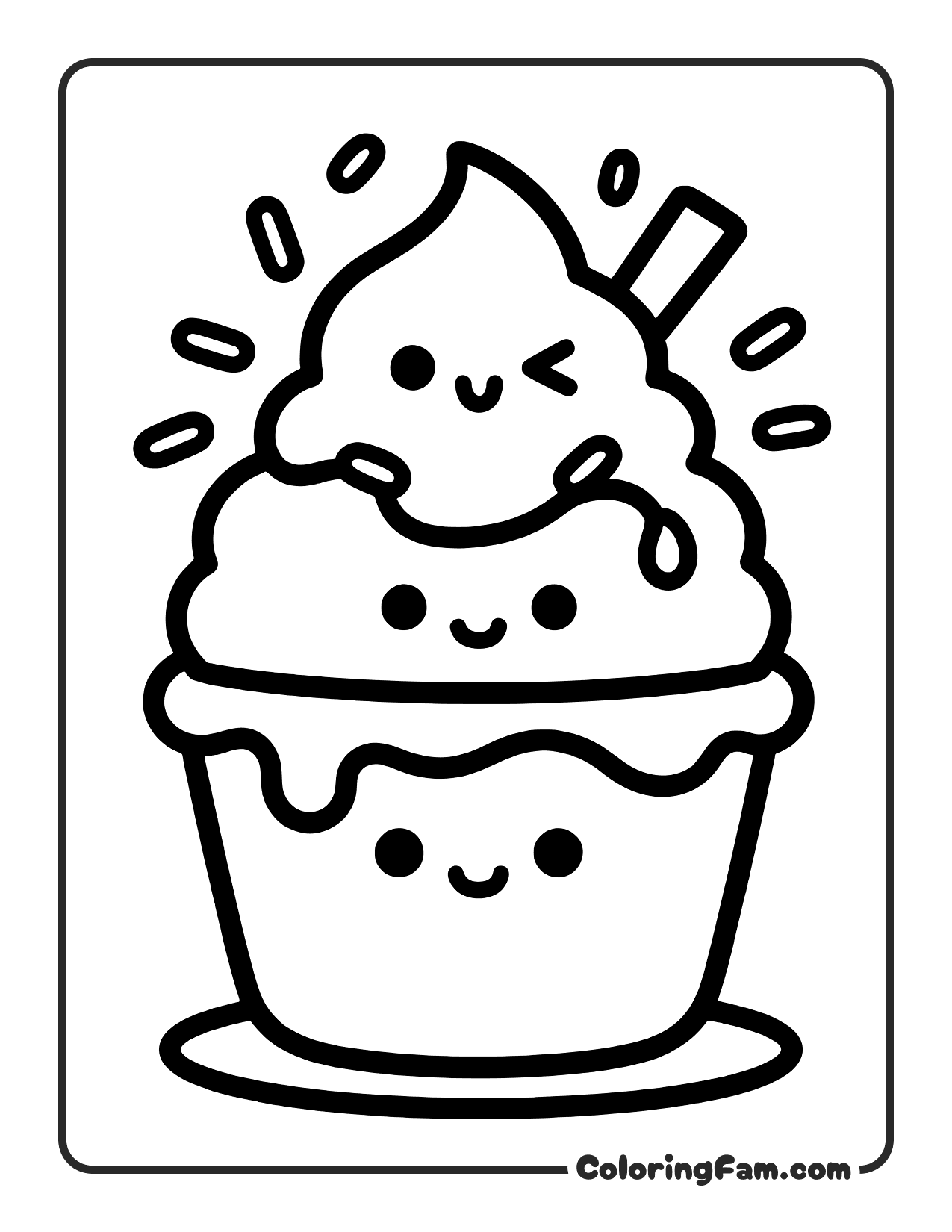 Cupcake With Cute Faces coloring page