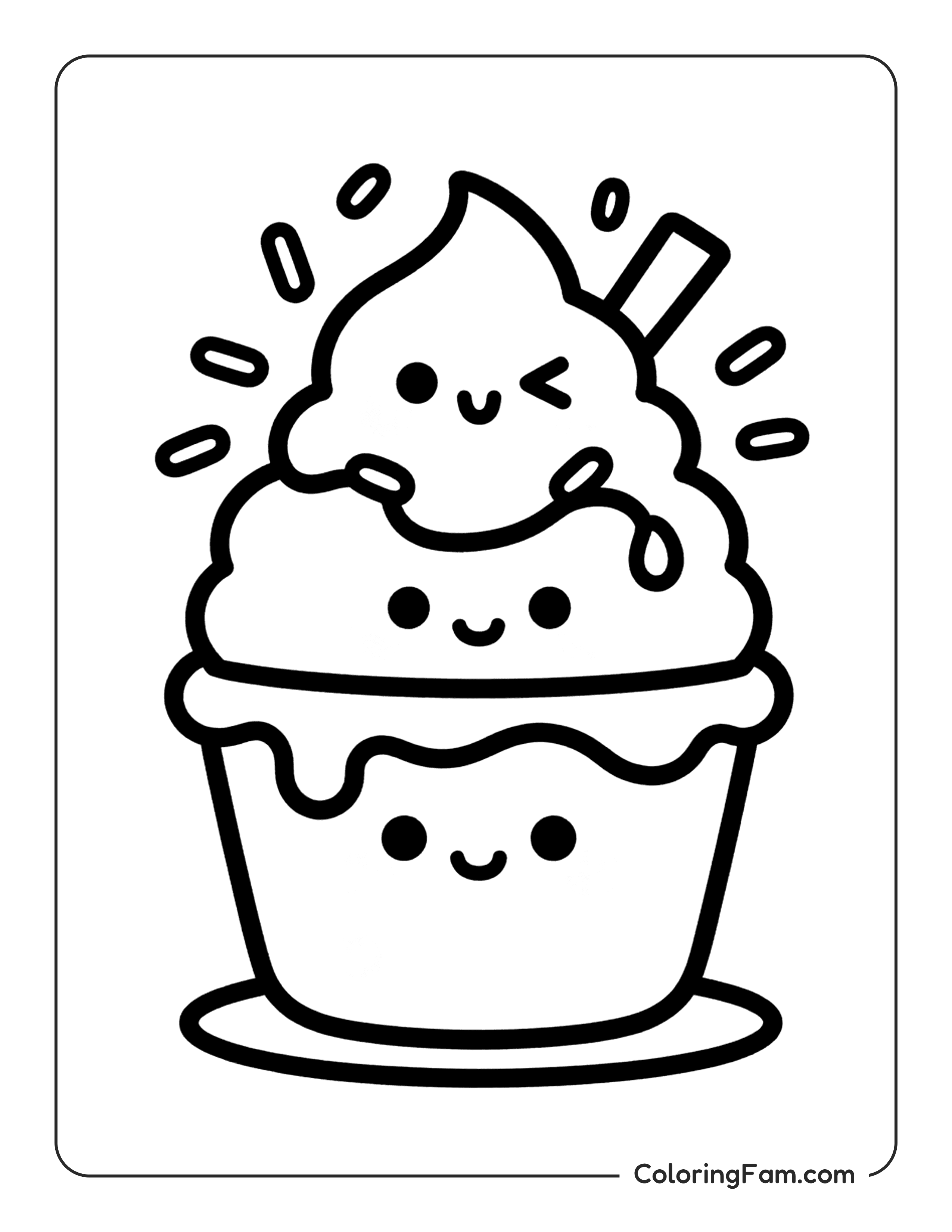 Cupcake With Cute Faces coloring page