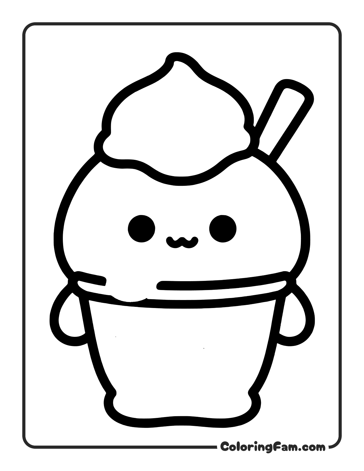 Cupcake With Face And Spoon coloring page