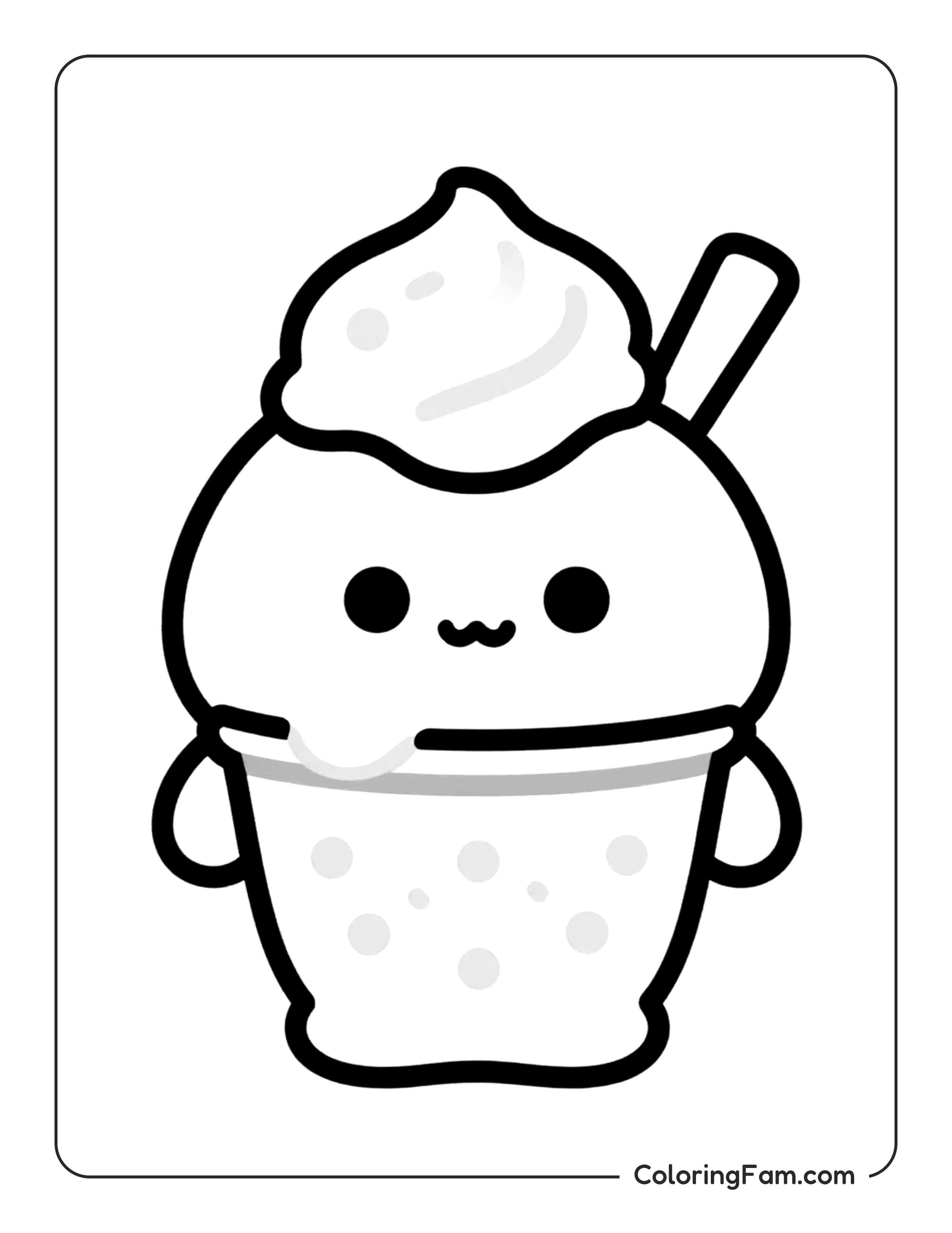 Cupcake With Face And Spoon coloring page