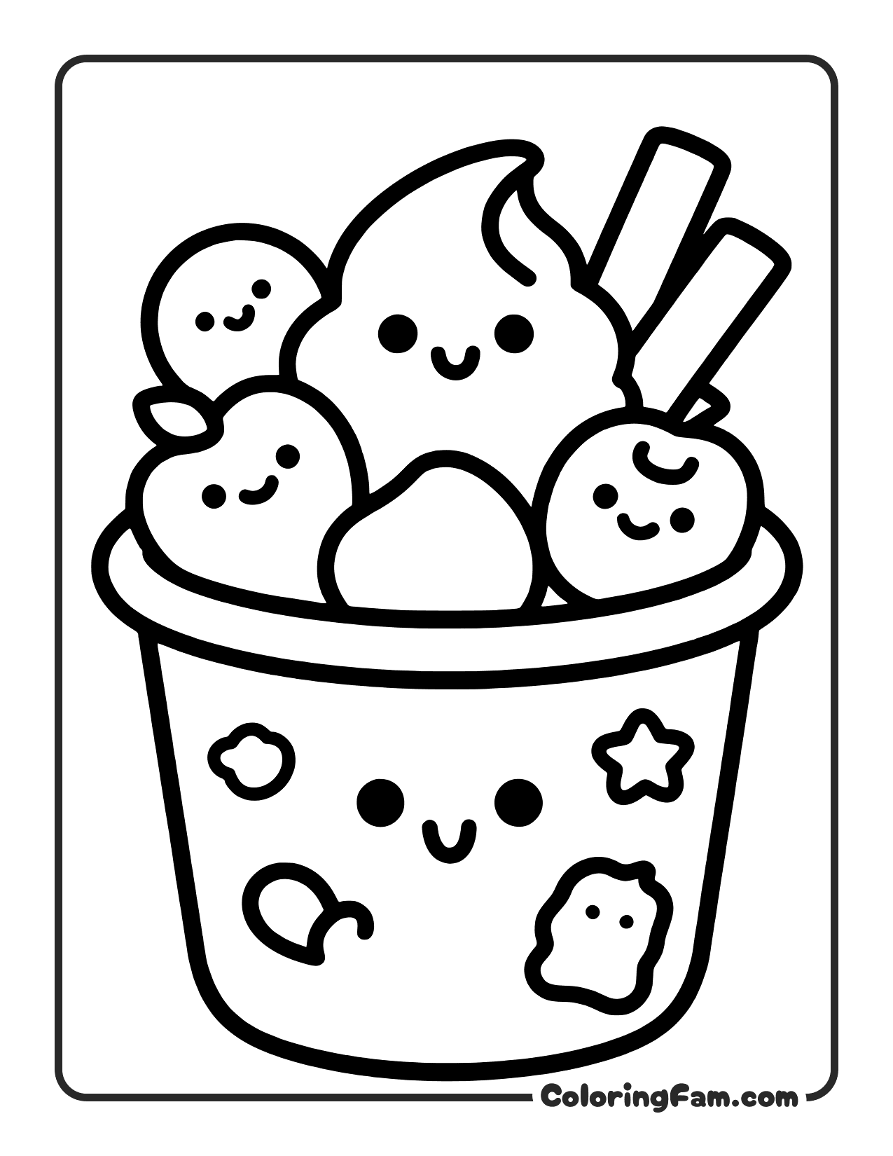 Dessert Cup With Faces coloring page