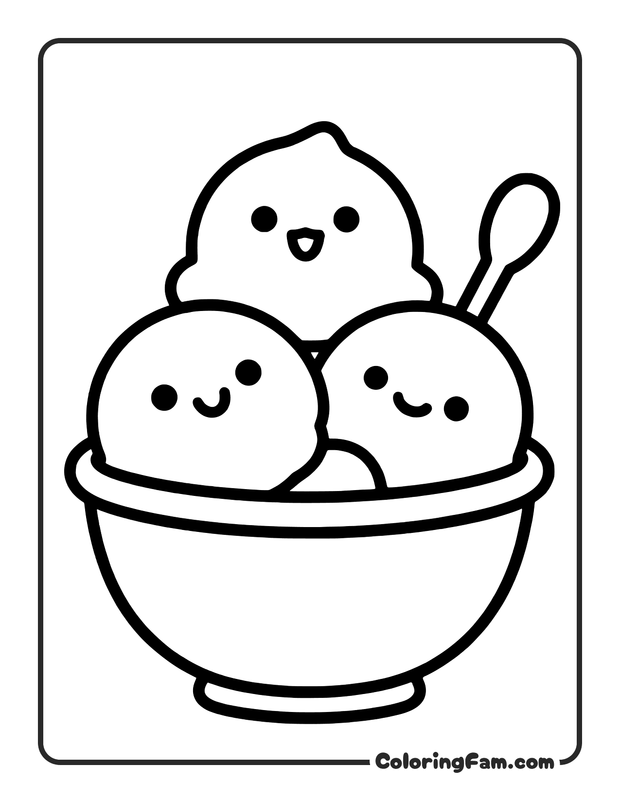 Ice Cream Bowl With Faces coloring page