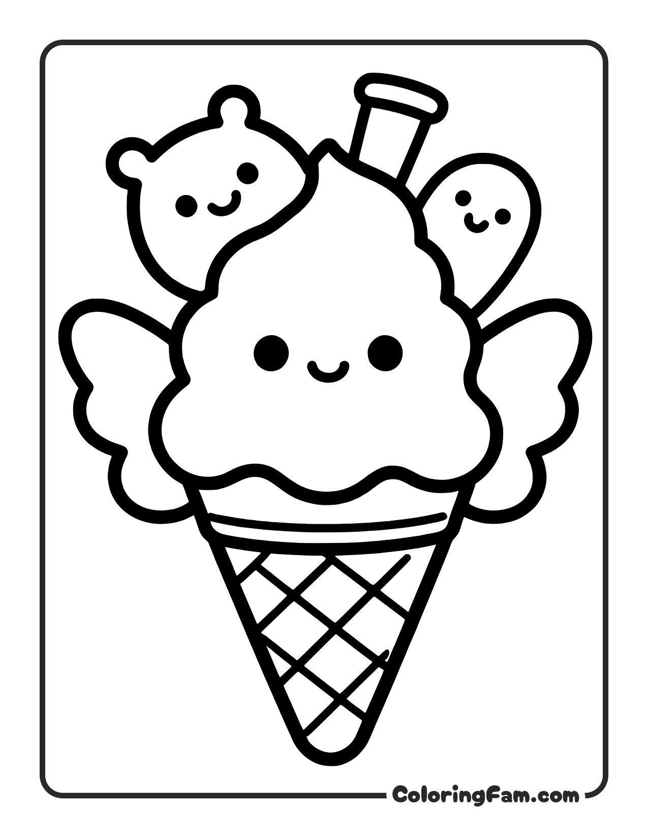 Ice Cream Cone With Characters coloring page
