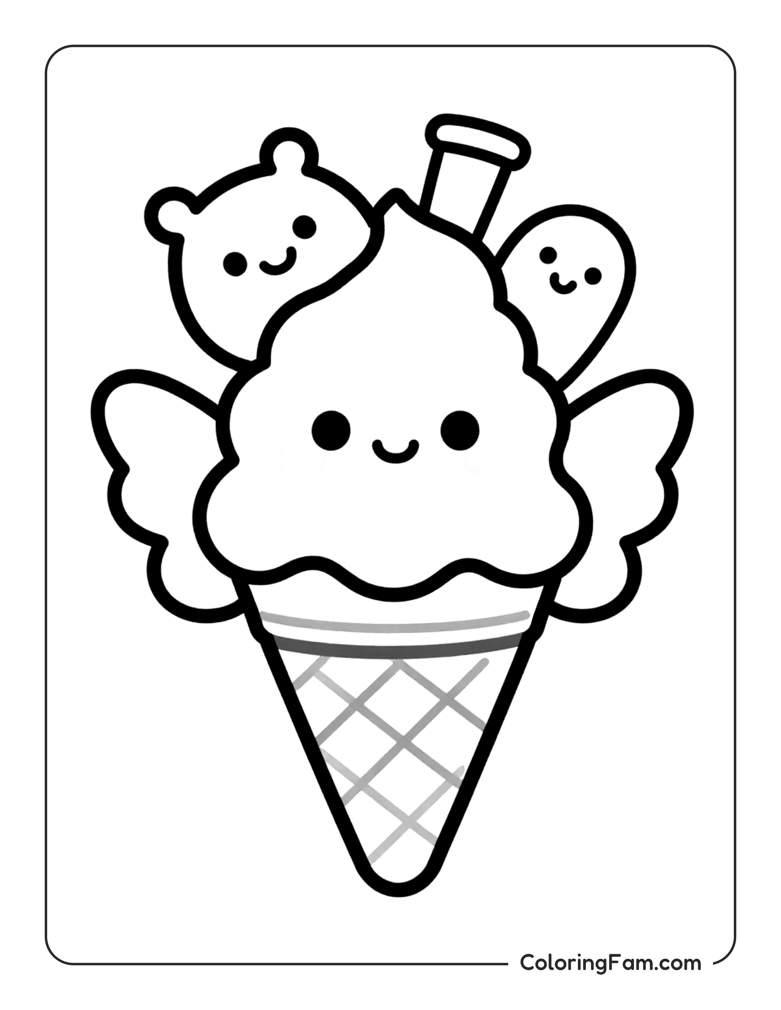 Ice Cream Cone With Characters coloring page