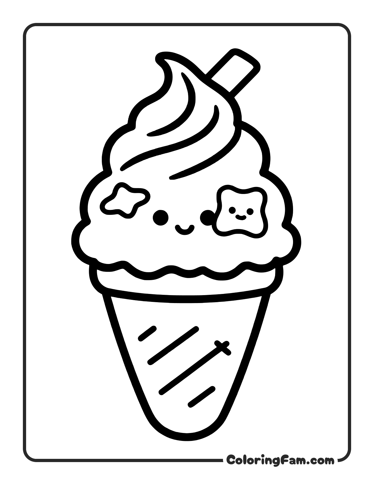 Ice Cream Cone With Faces coloring page