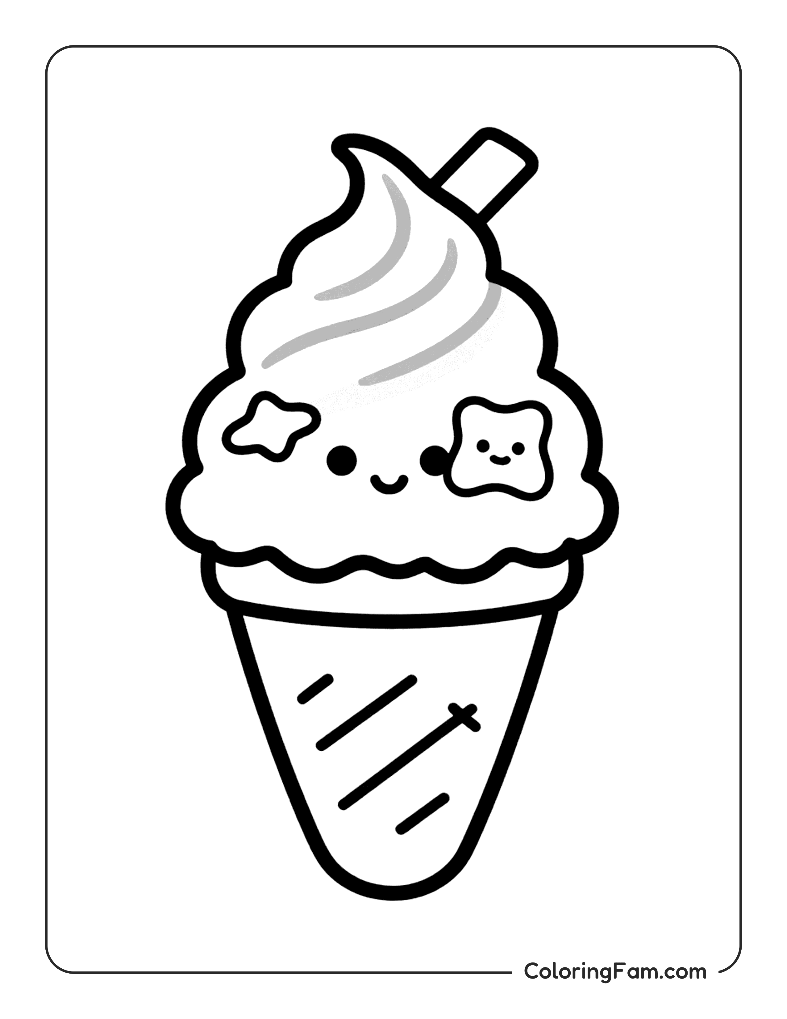 Ice Cream Cone With Faces coloring page