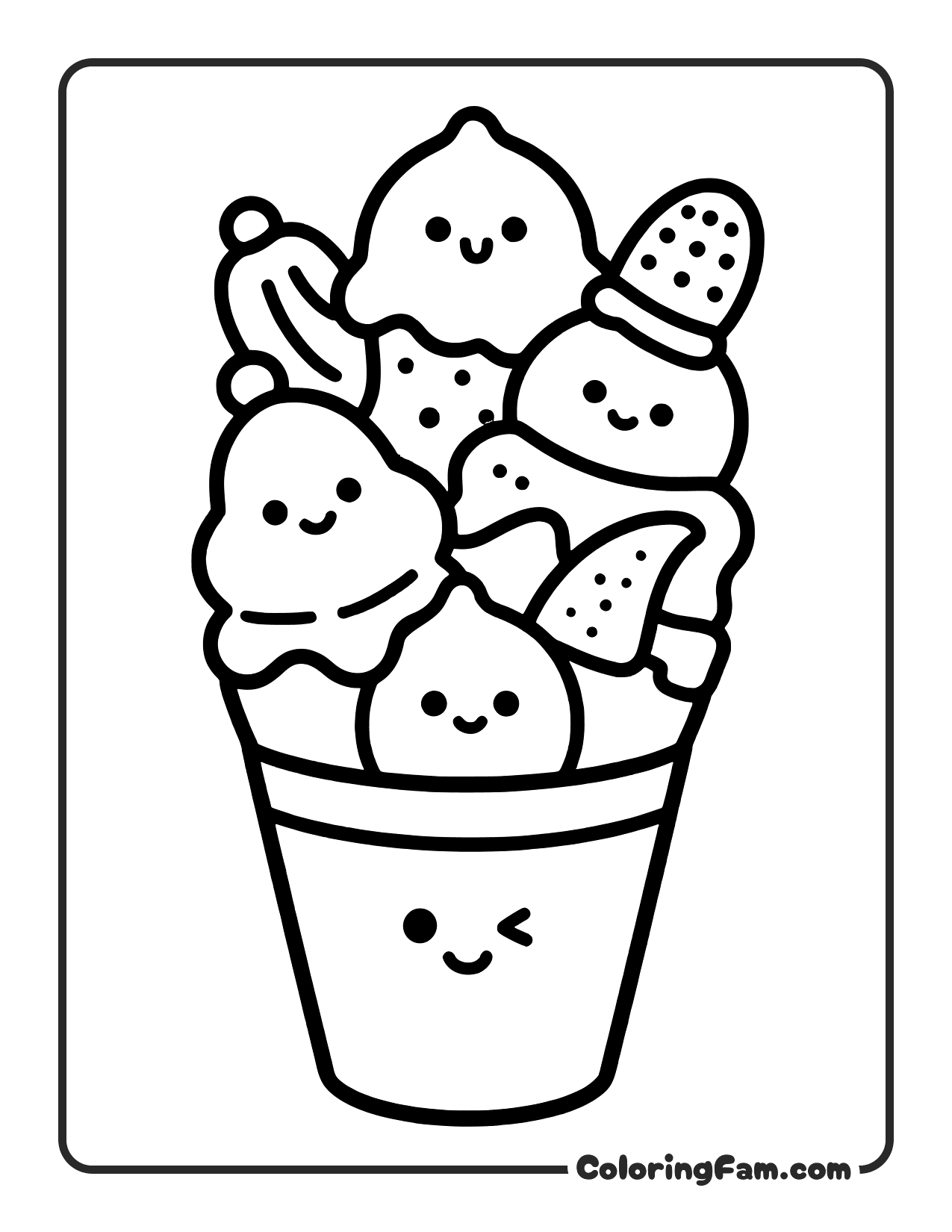 Ice Cream Kawaii Sundae coloring page