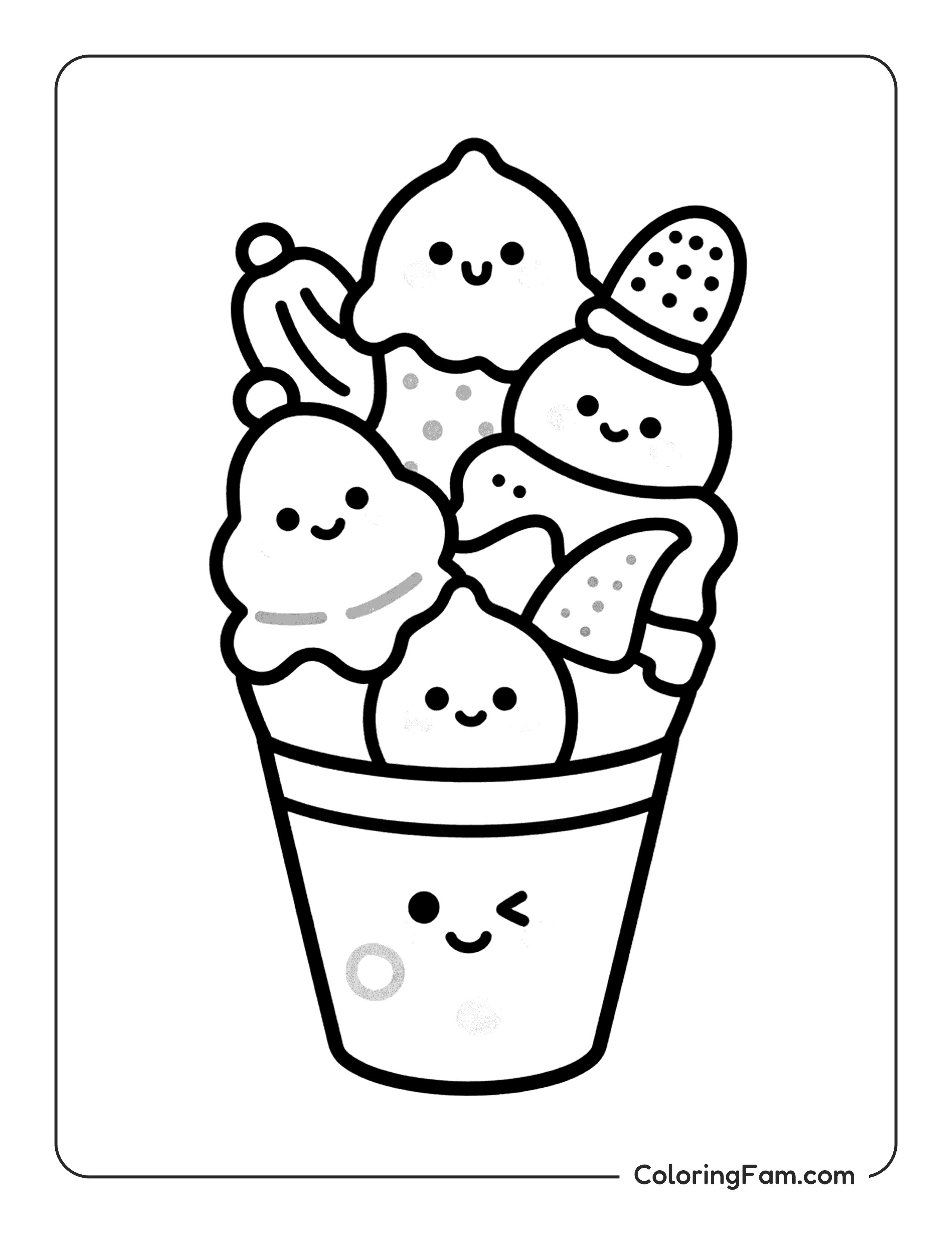 Ice Cream Kawaii Sundae coloring page