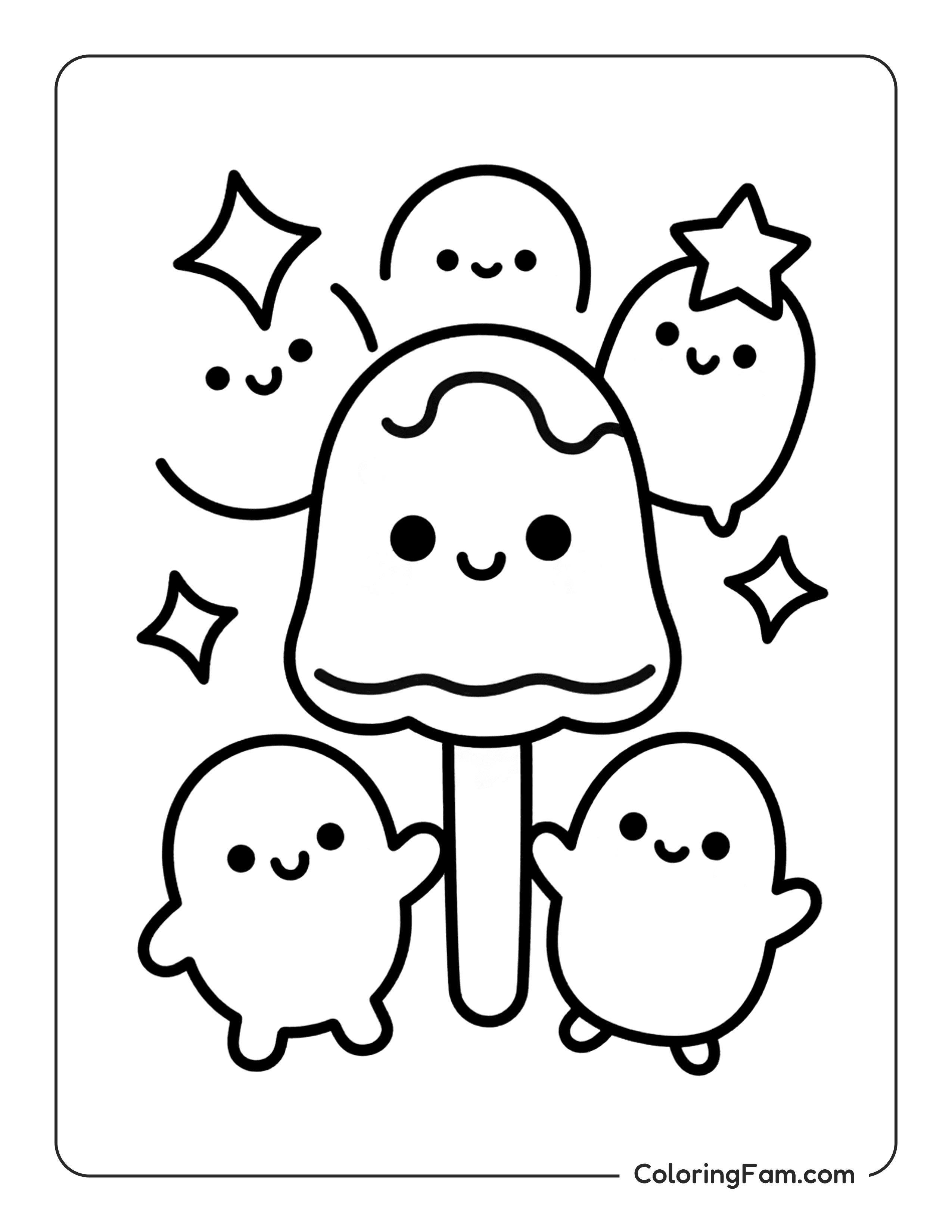Ice Cream Mushroom With Ghosts coloring page