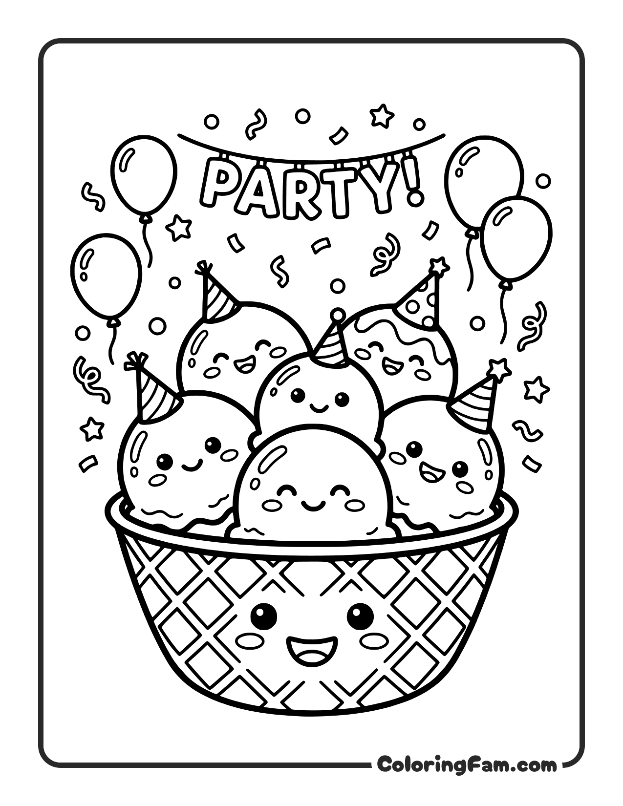 Ice Cream Party With Balloons coloring page