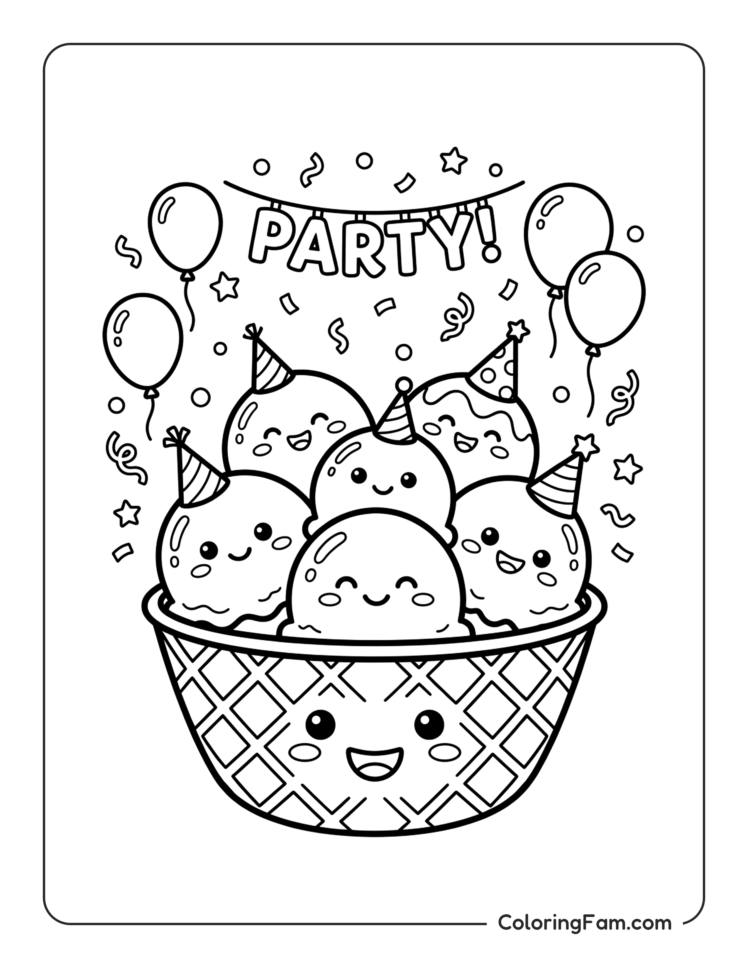 Ice Cream Party With Balloons coloring page
