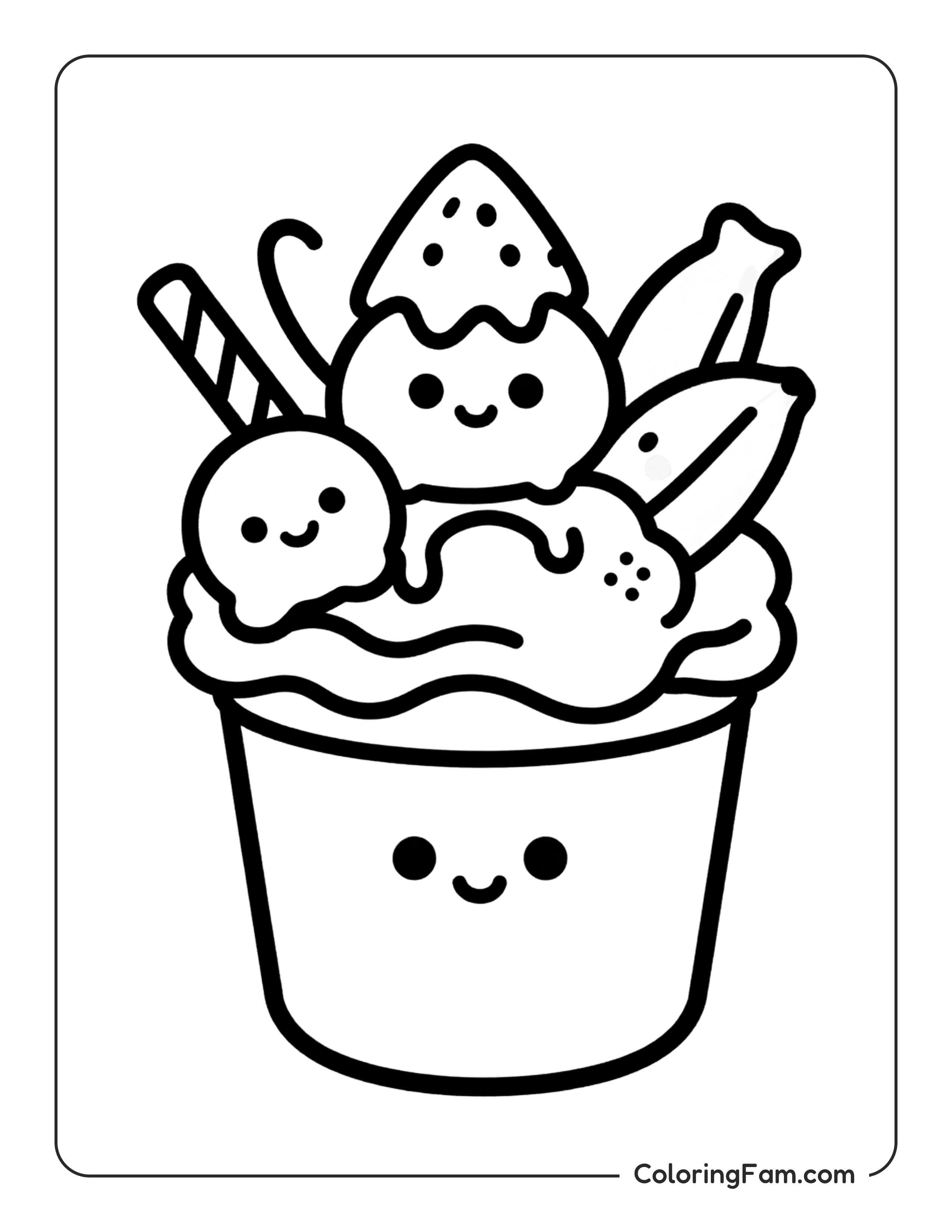 Ice Cream Sundae Banana Wafer coloring page