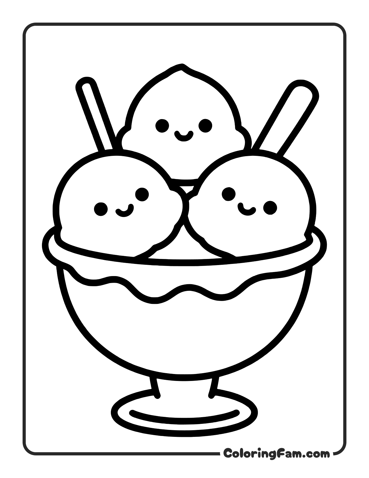 Ice Cream Sundae With Smiles coloring page