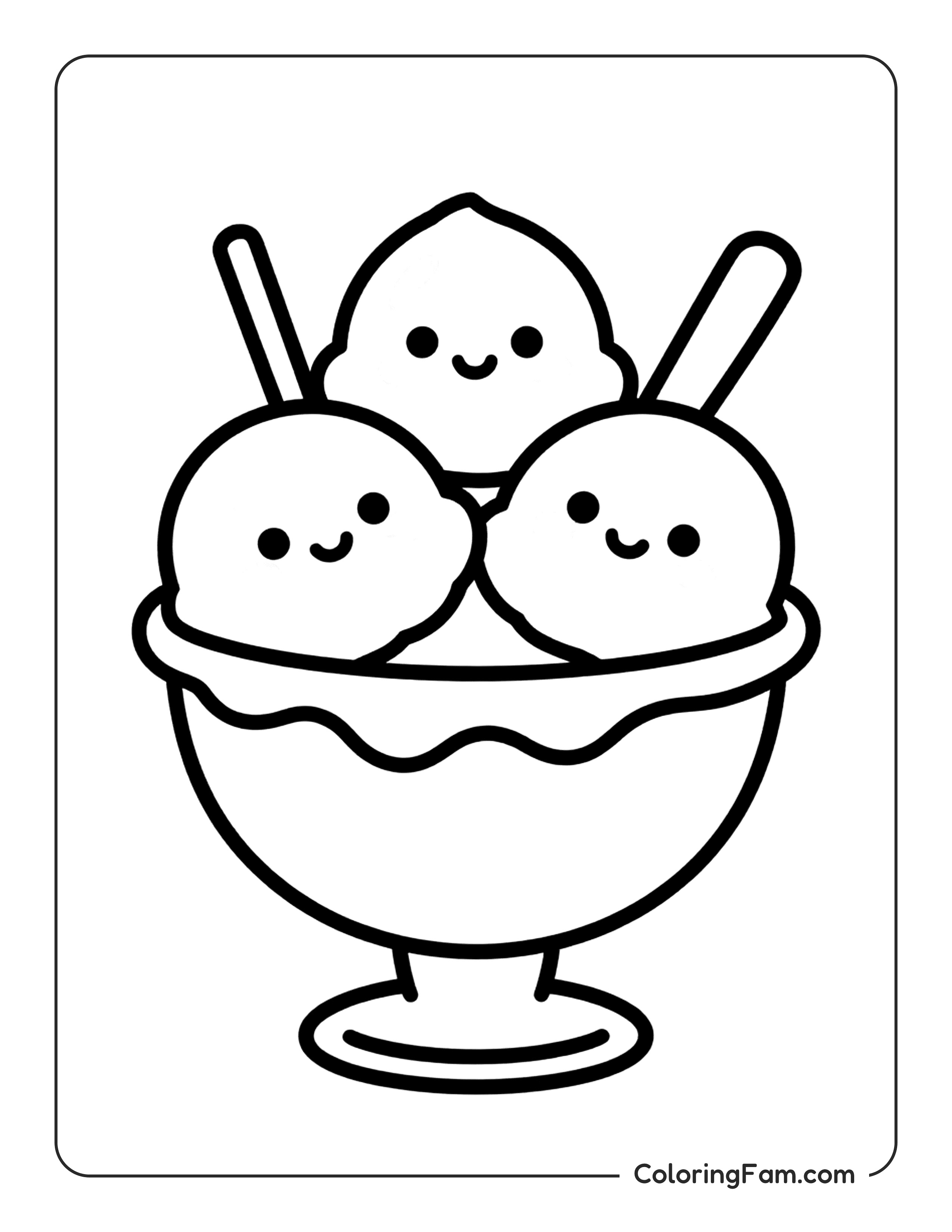 Ice Cream Sundae With Smiles coloring page