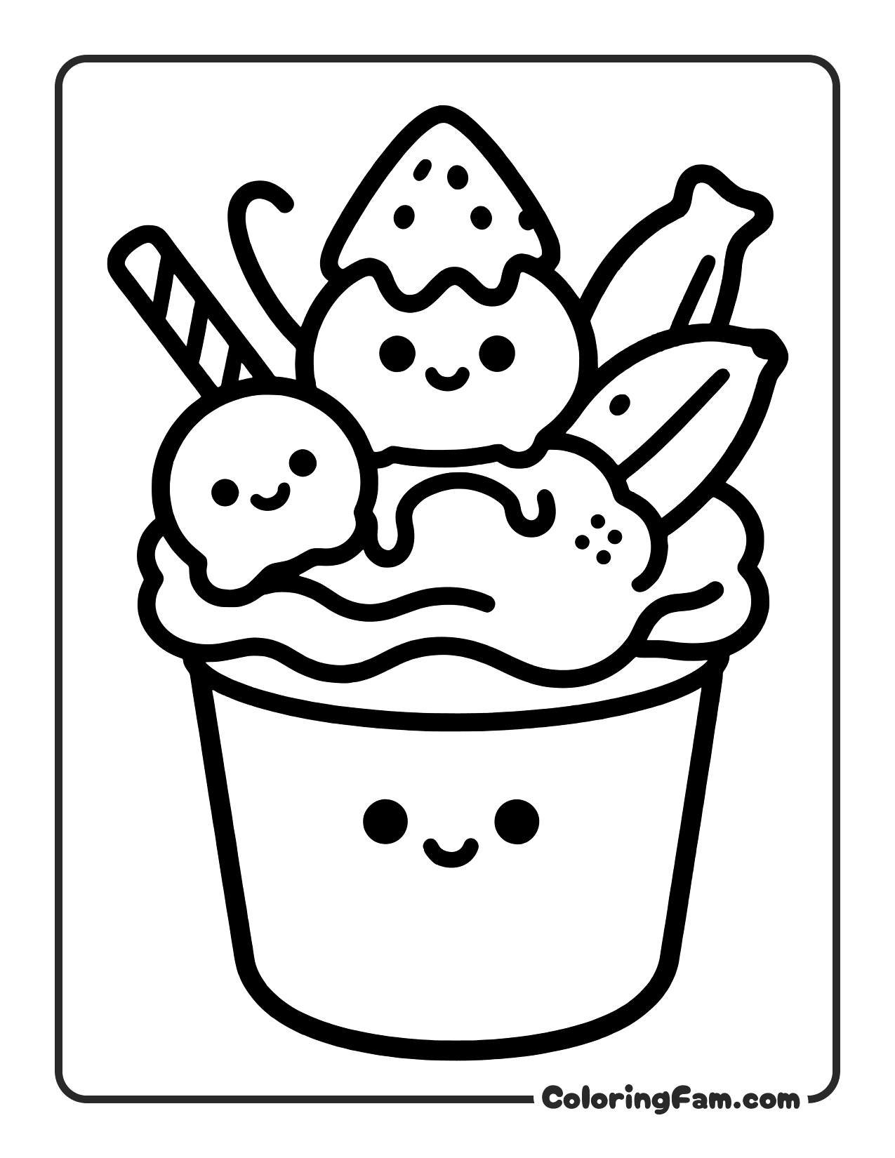 Sundae With Banana And Wafer coloring page