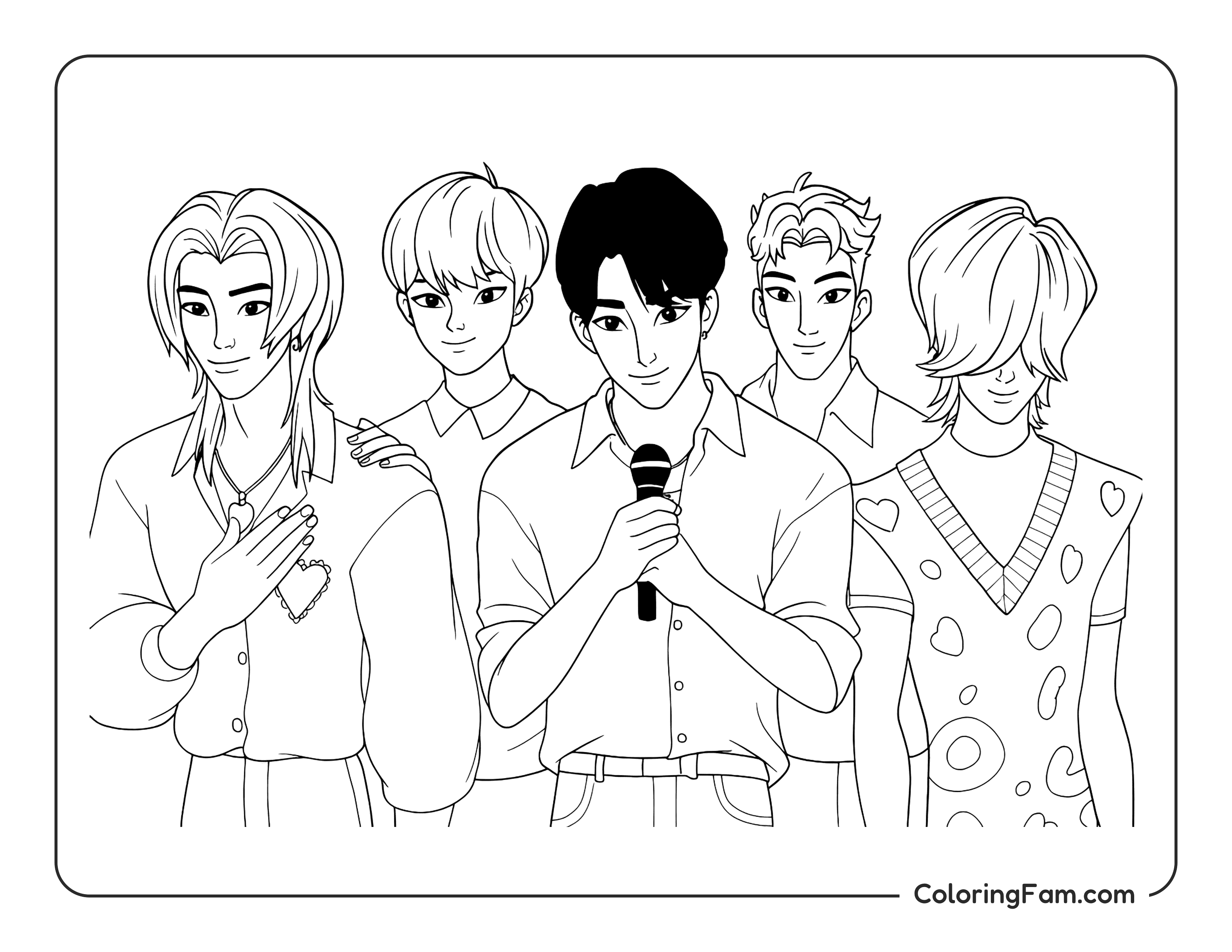 Kpop Demon Hunters Saja Boys performing coloring page