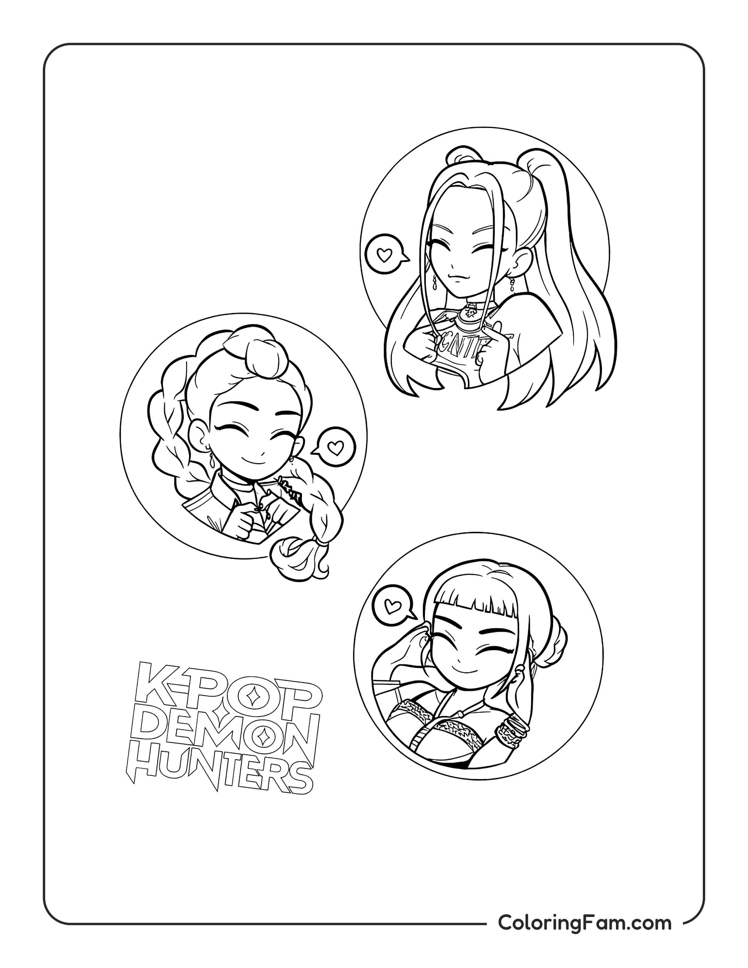 Kpop Demon Hunters Huntrix stickers coloring page