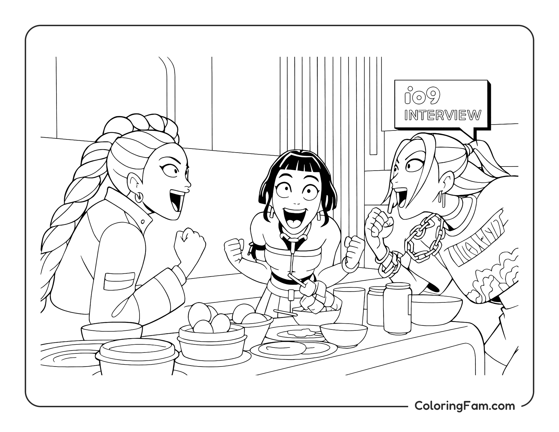 Kpop demon hunters trio feasting on jet coloring page