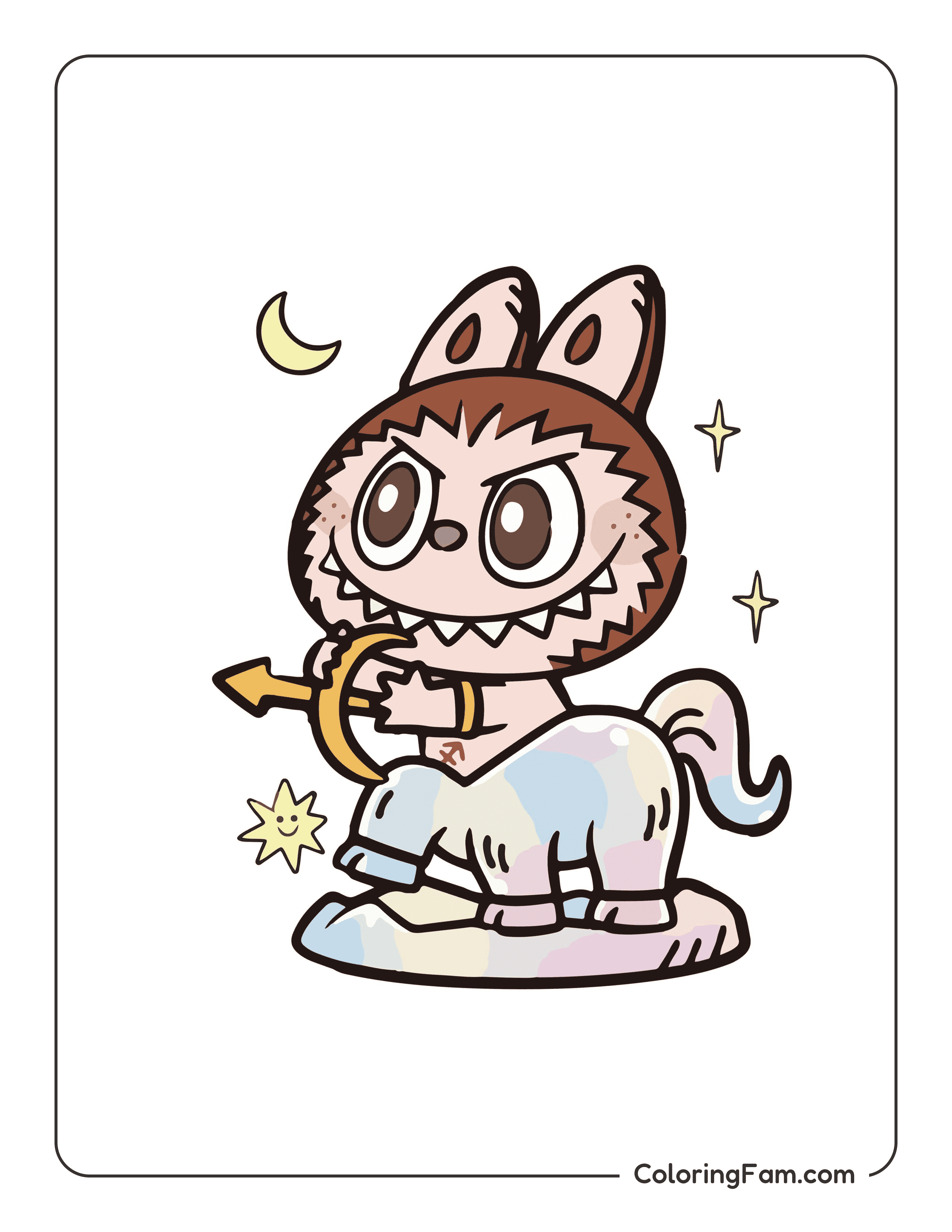 Labubu dressed as Centaur Archer colored coloring page