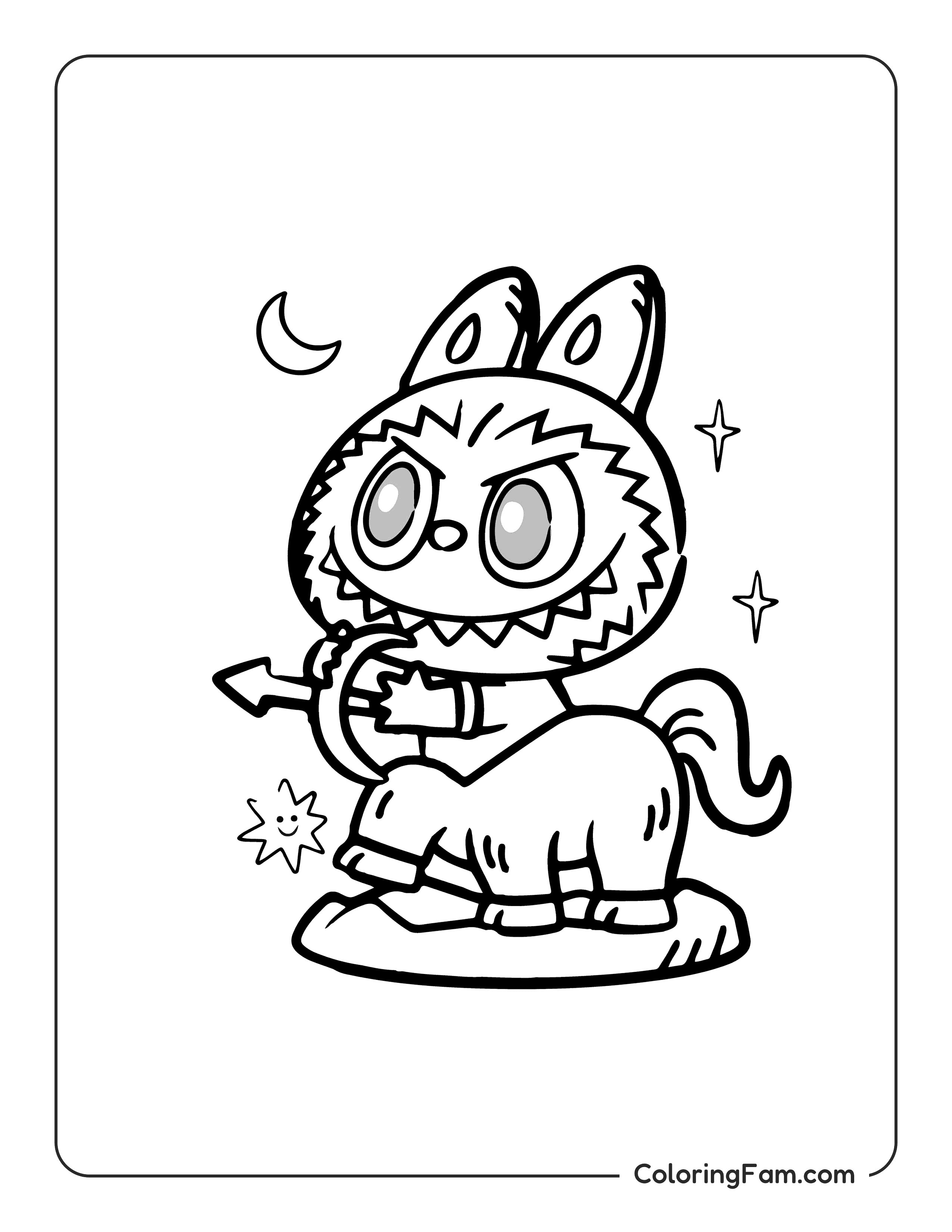 Labubu dressed as Centaur Archer coloring page