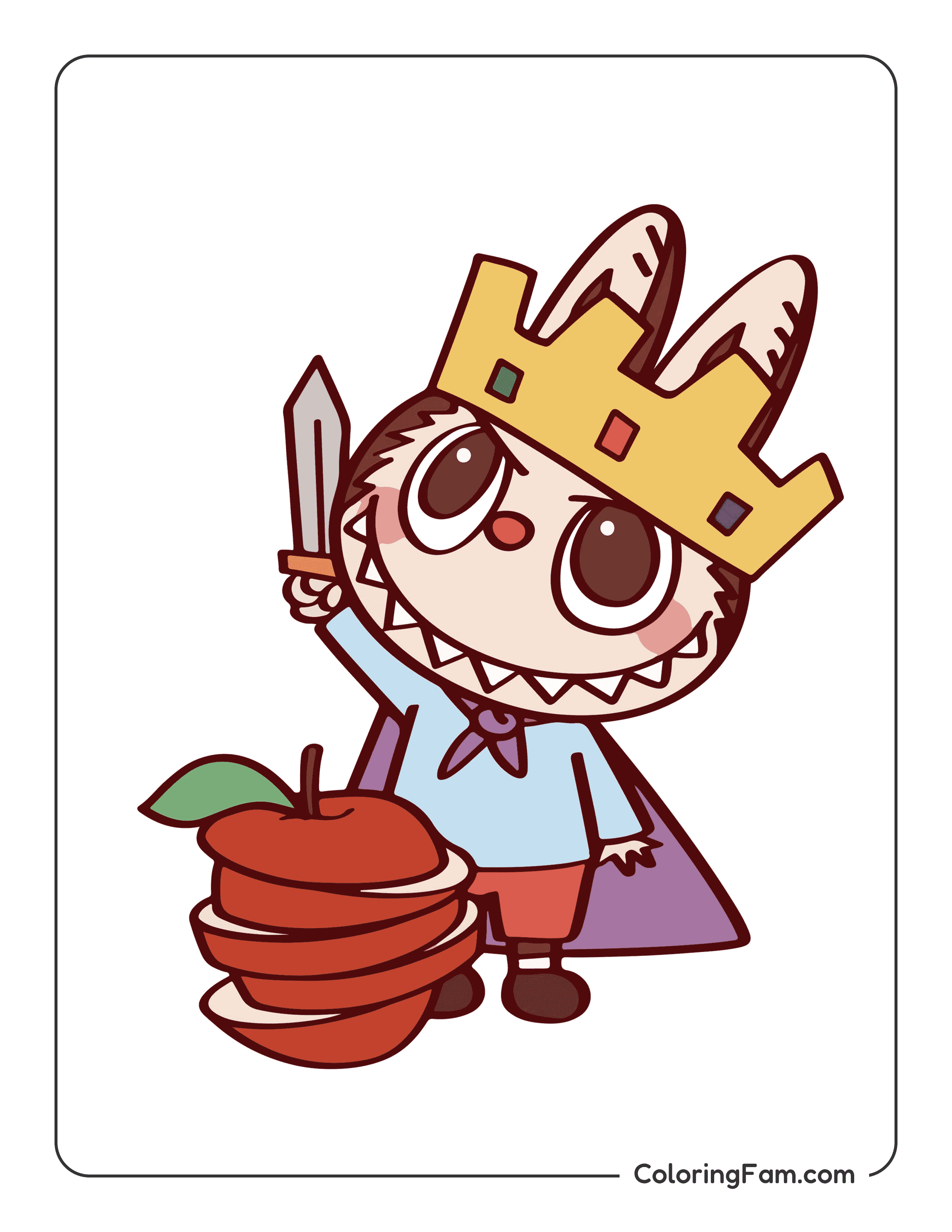 Labubu dressing as fruit king colored coloring page