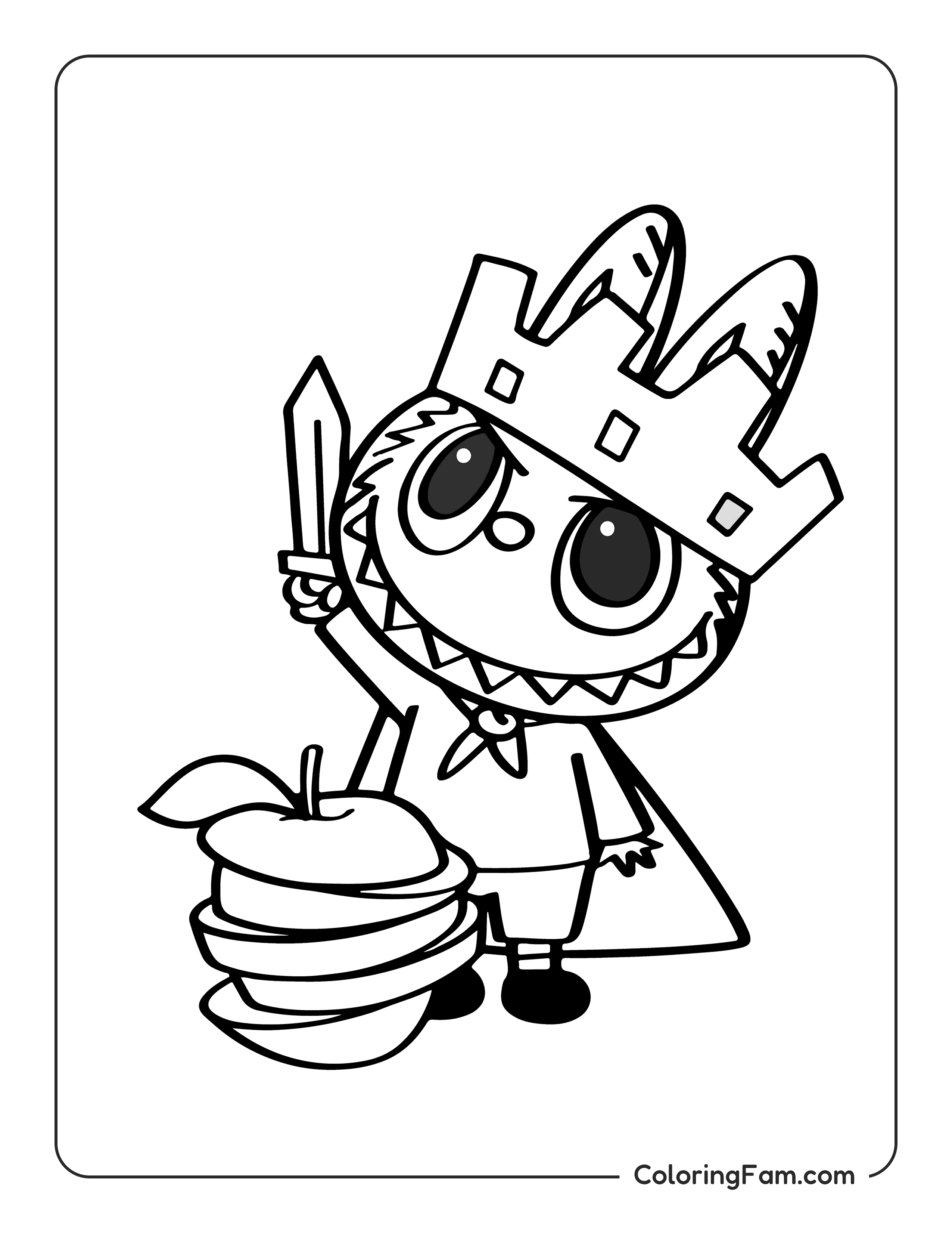 Labubu dressing as fruit king coloring page