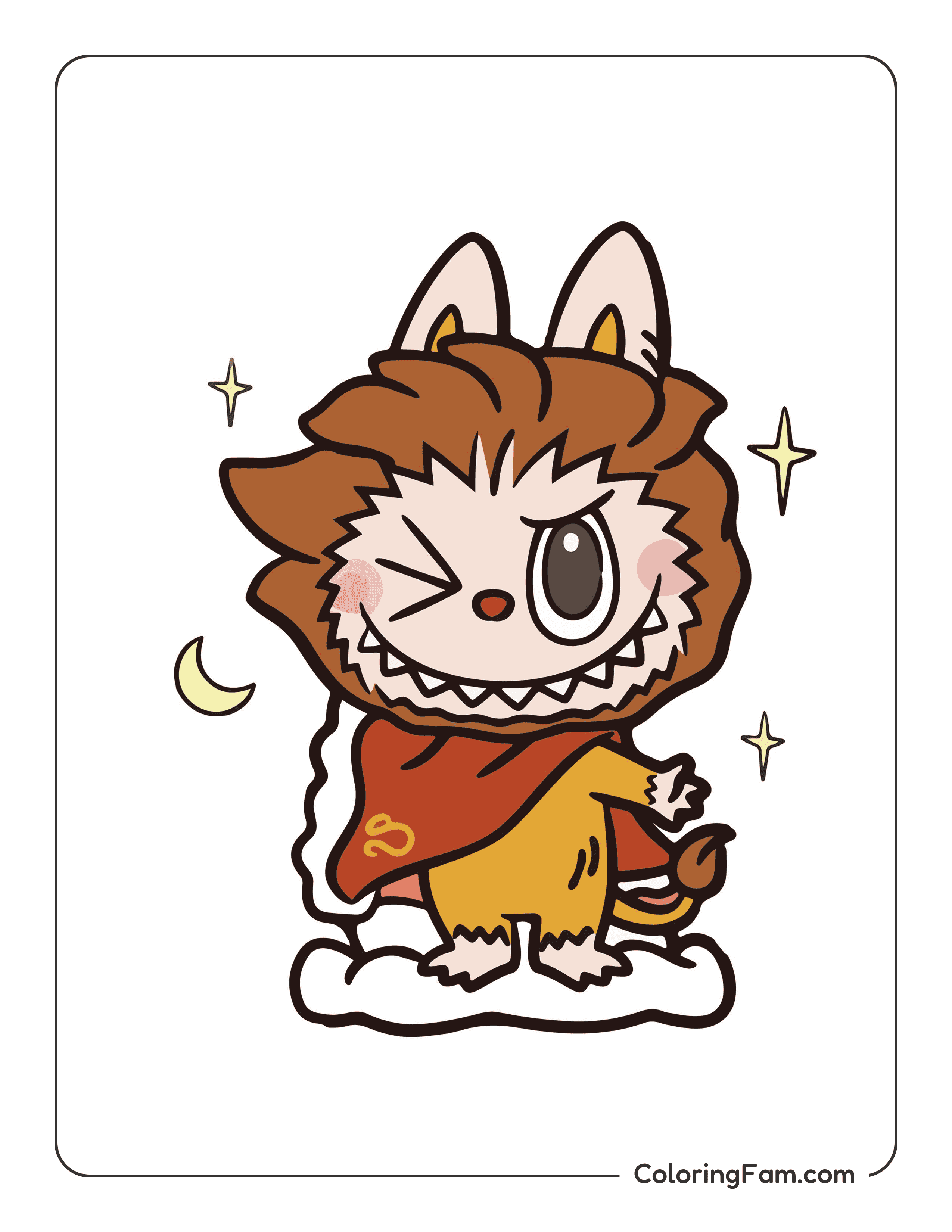 Labubu dressing as a Leo lion colored coloring page