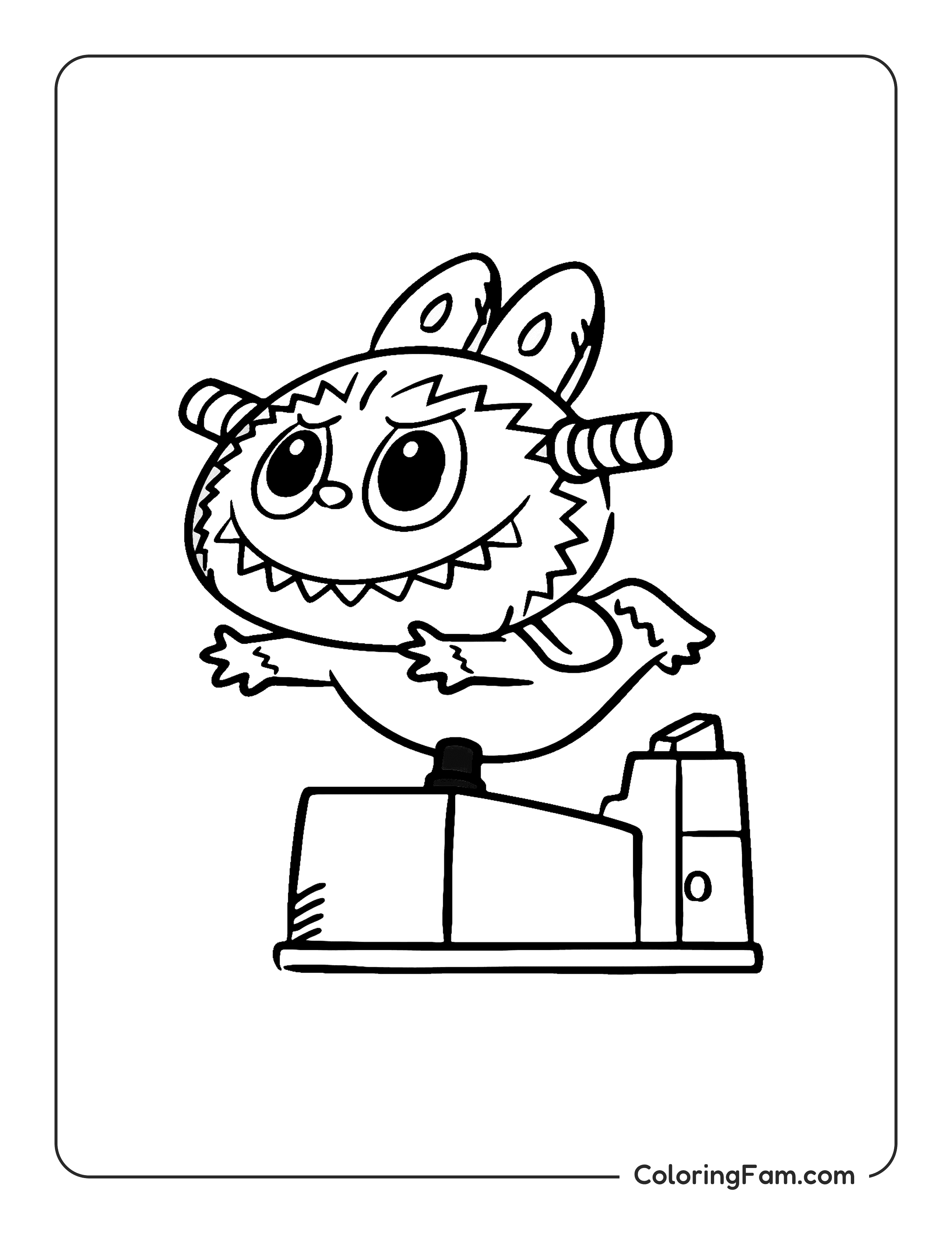 Labubu enjoying a coin ride coloring page