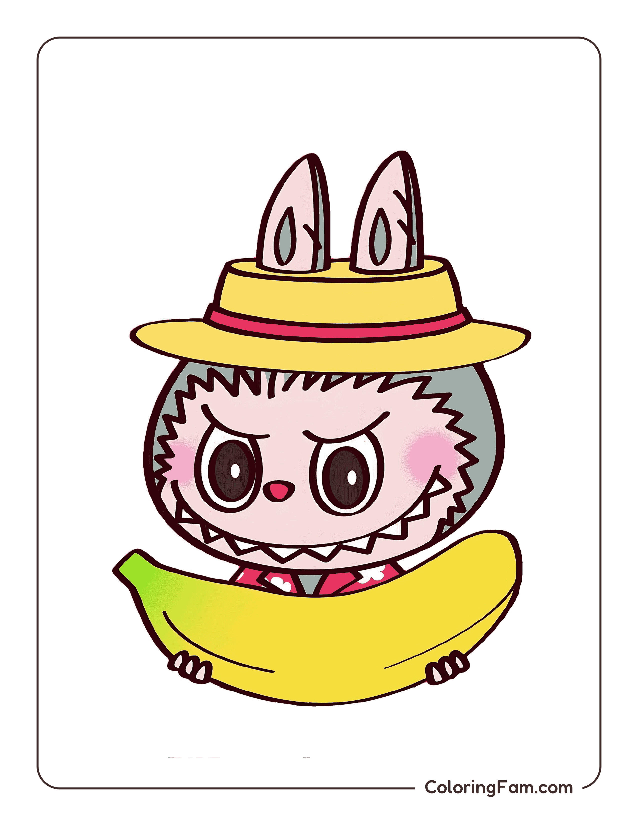Labubu holding a banana colored coloring page