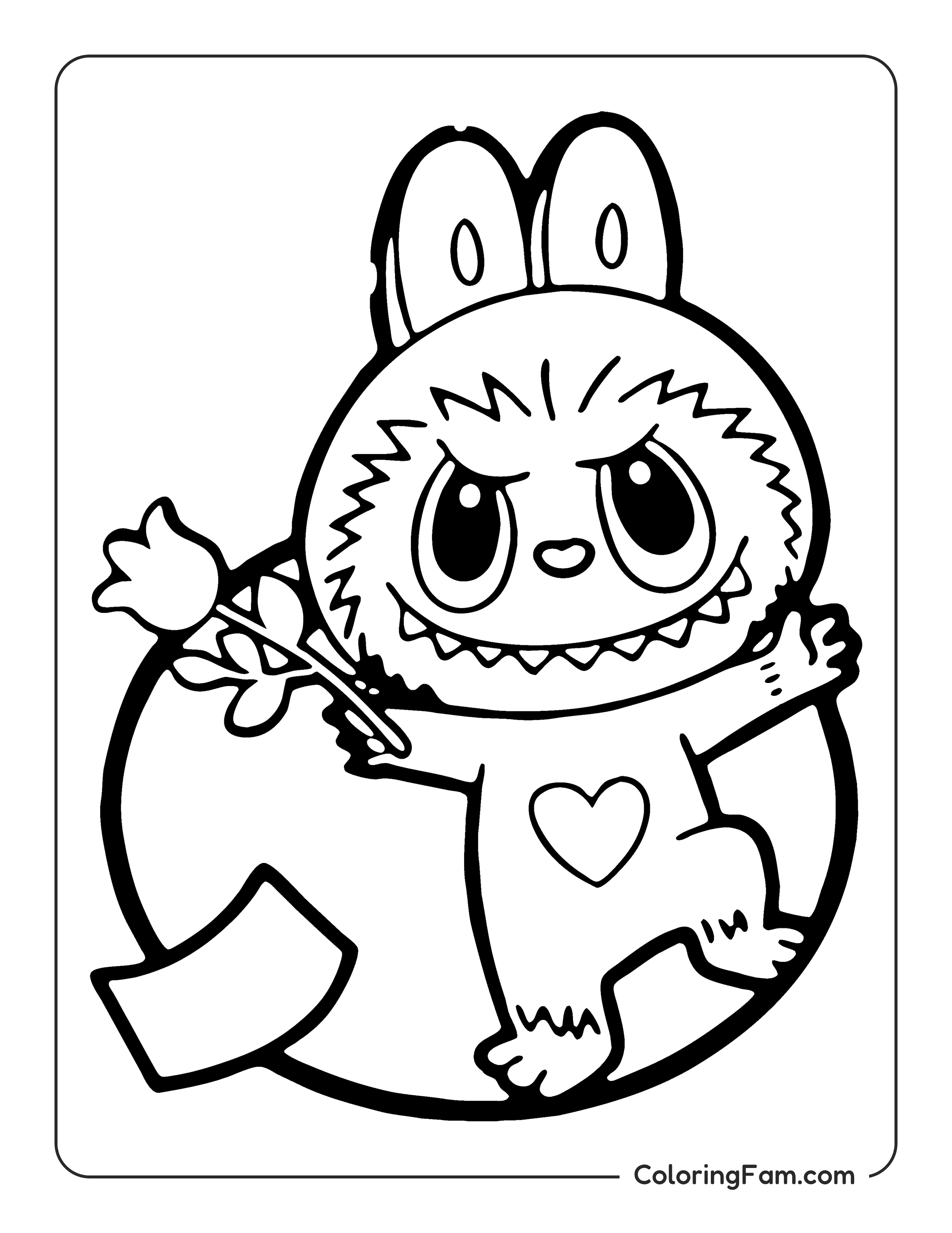 Labubu holding a rose for Valentine's Day coloring page
