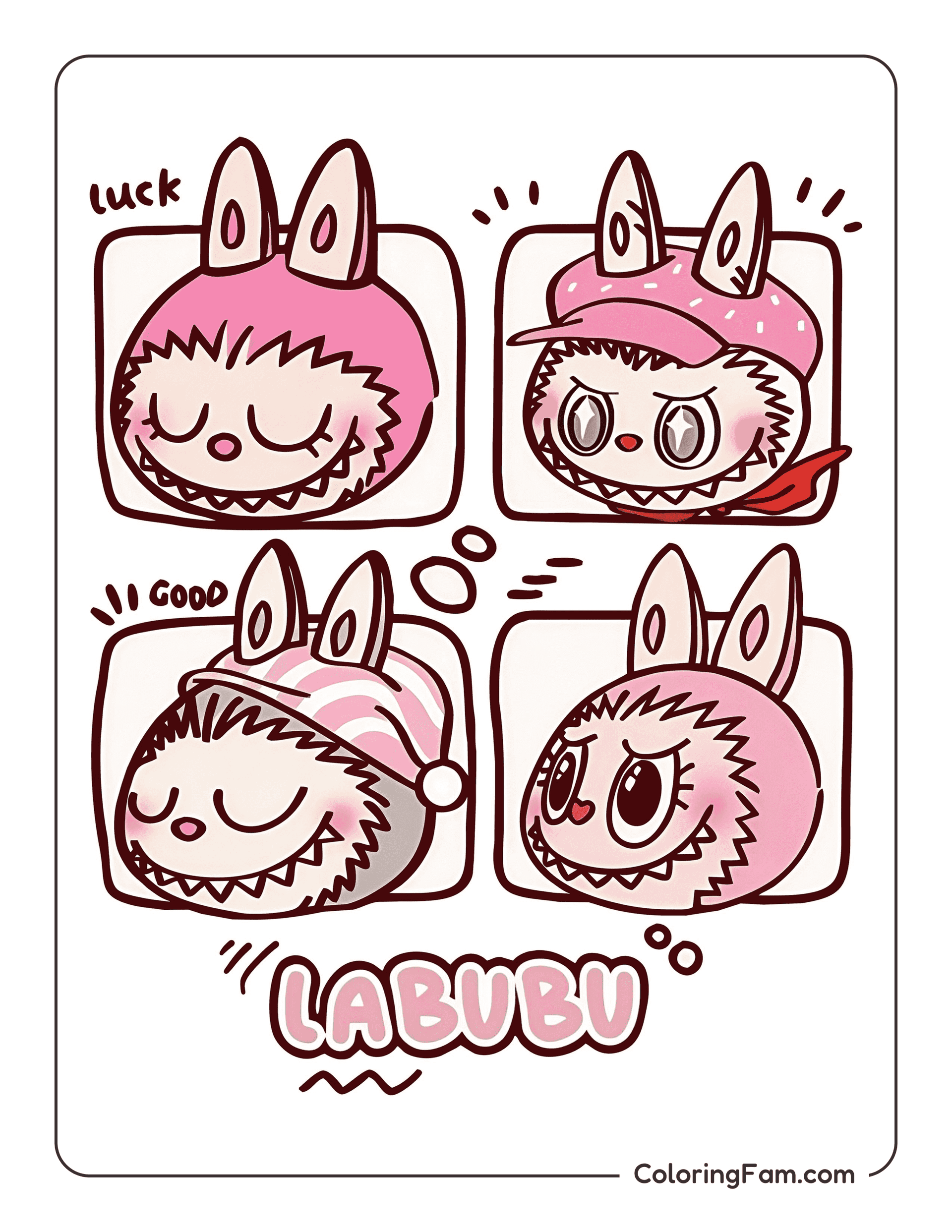 Labubu making cute faces colored coloring page