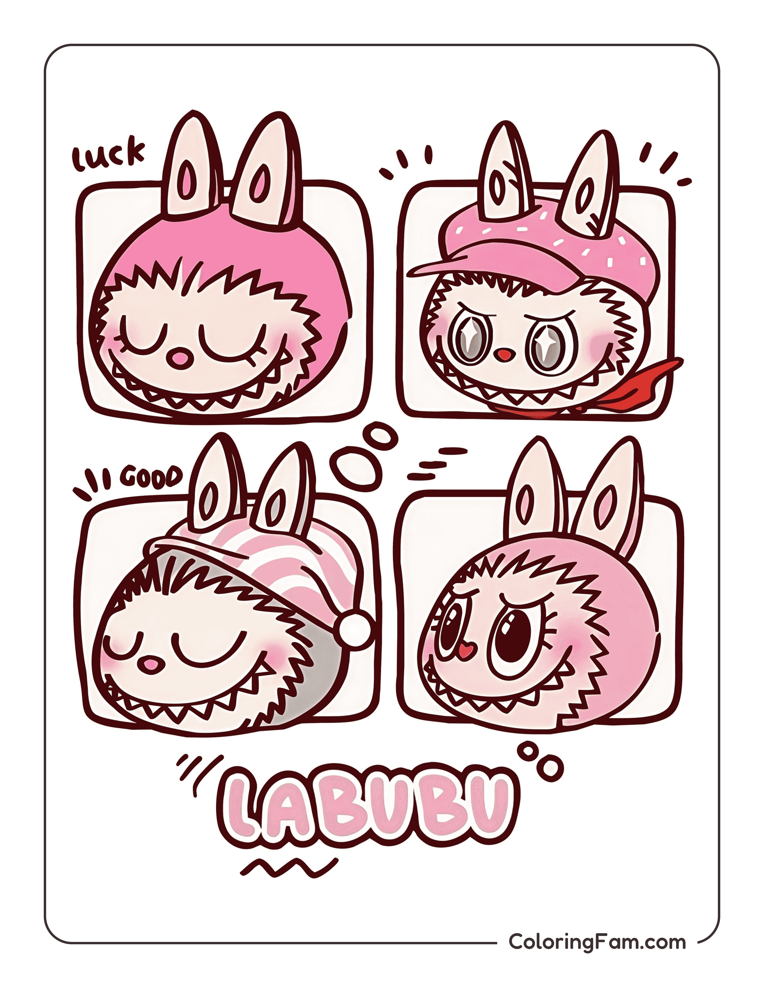 Labubu making cute faces colored coloring page