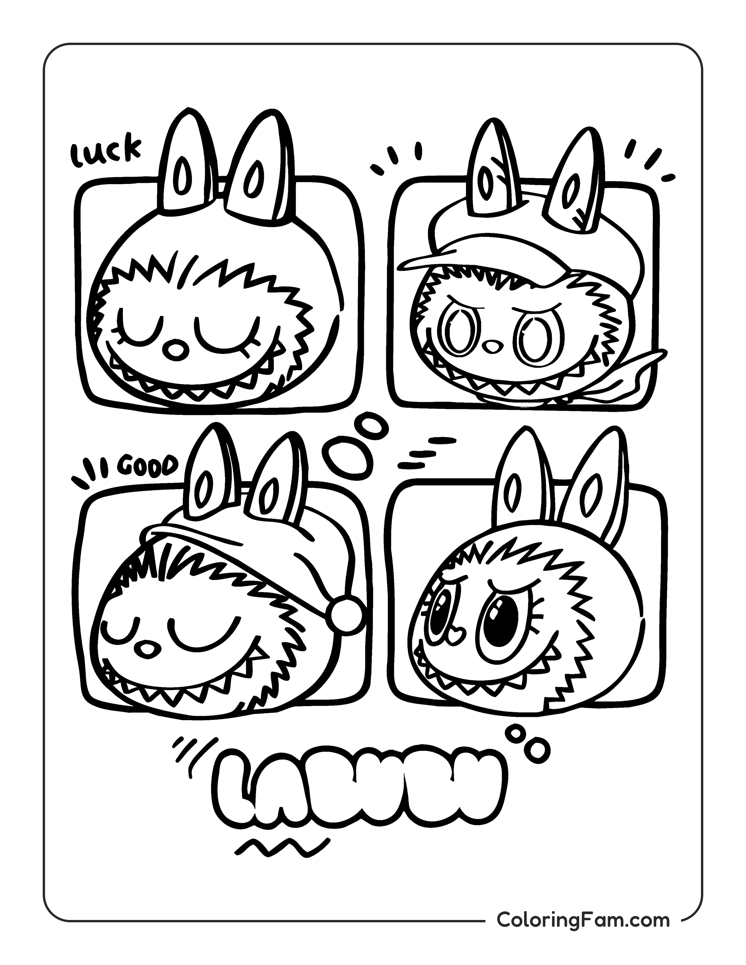 Labubu making cute faces coloring page