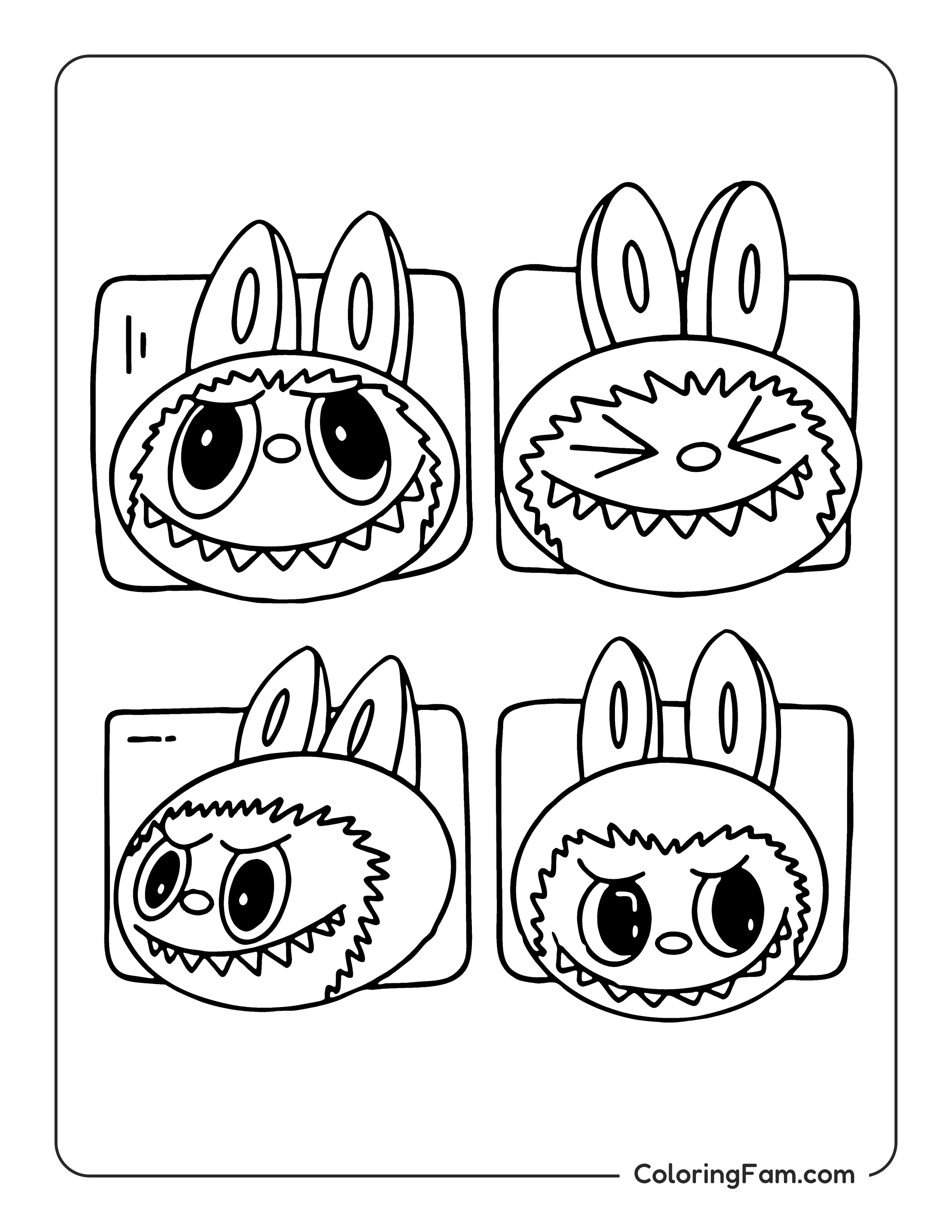 Labubu making silly faces coloring page