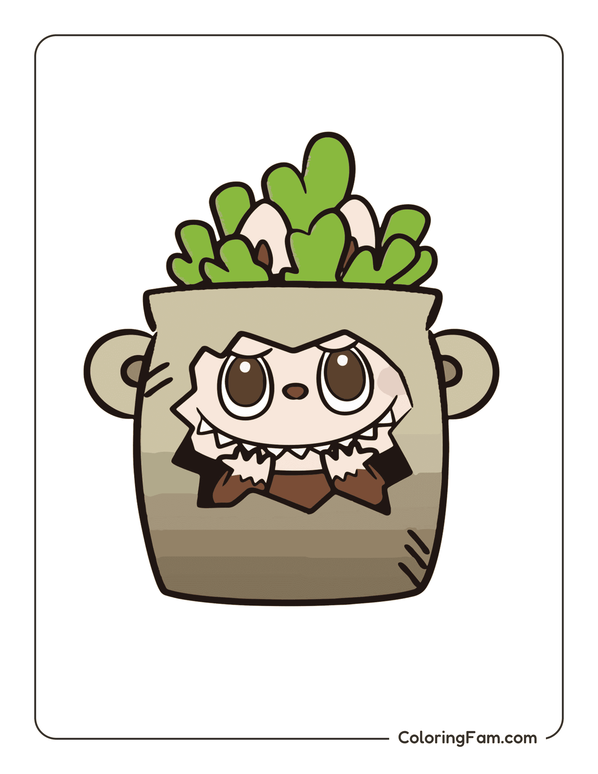 Labubu peeking from a potted plant colored coloring page