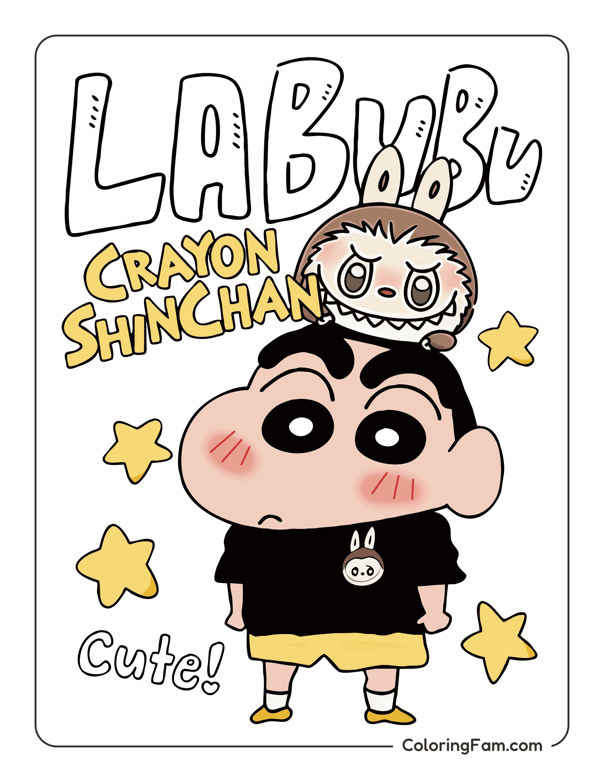 Labubu playing with Crayon Shinchan colored coloring page
