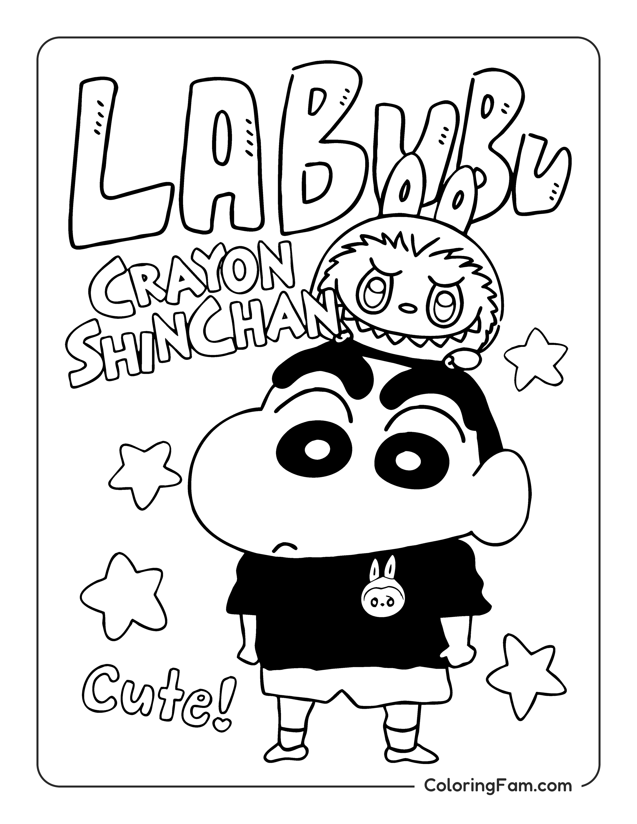 Labubu playing with Crayon Shinchan coloring page