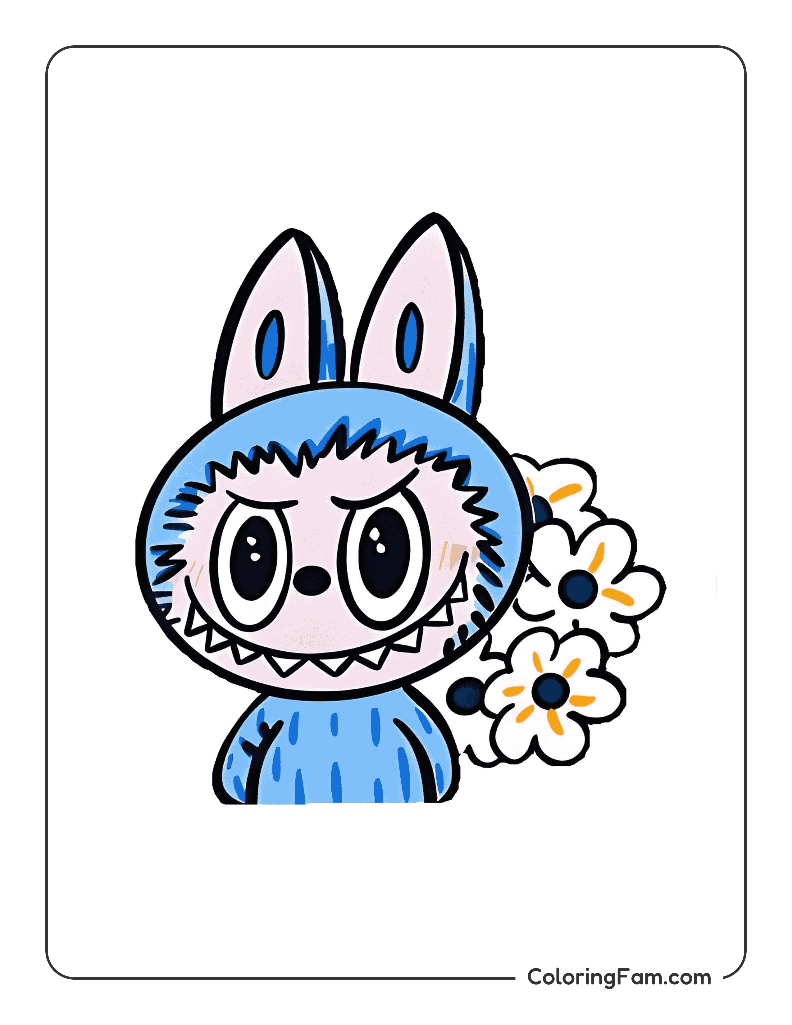 Labubu standing by flowers colored coloring page