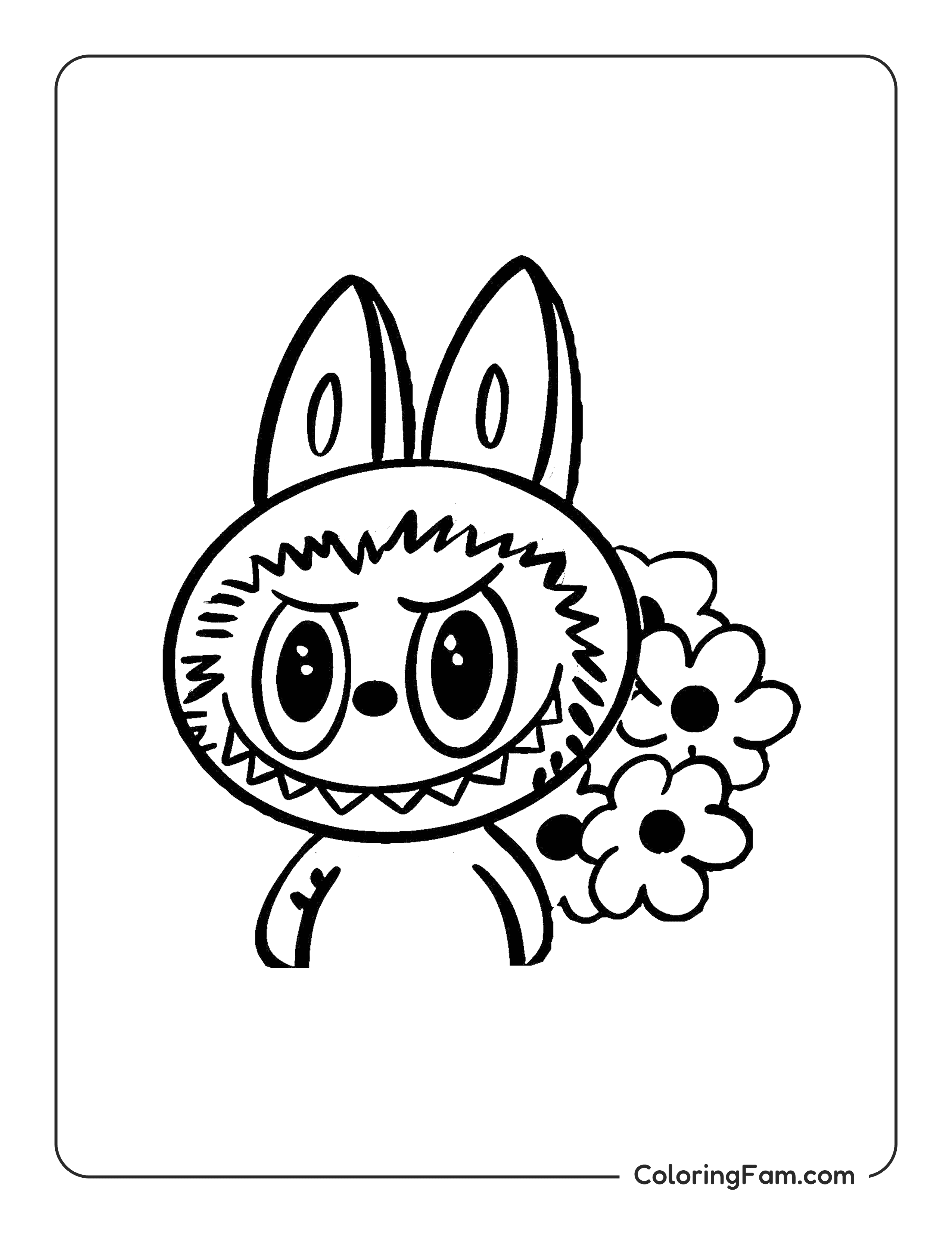 Labubu standing by flowers coloring page