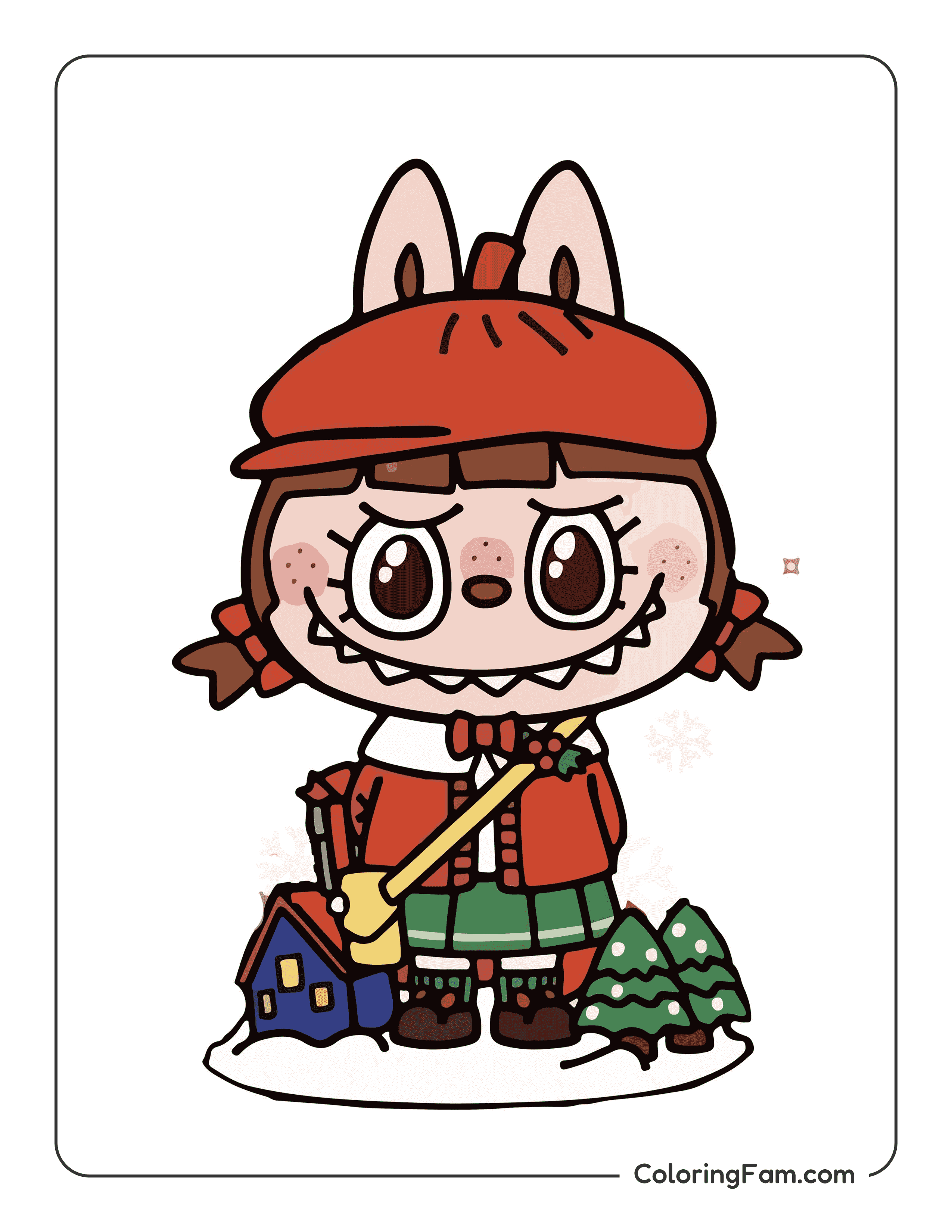 Labubu wearing Christmas outfit colored coloring page