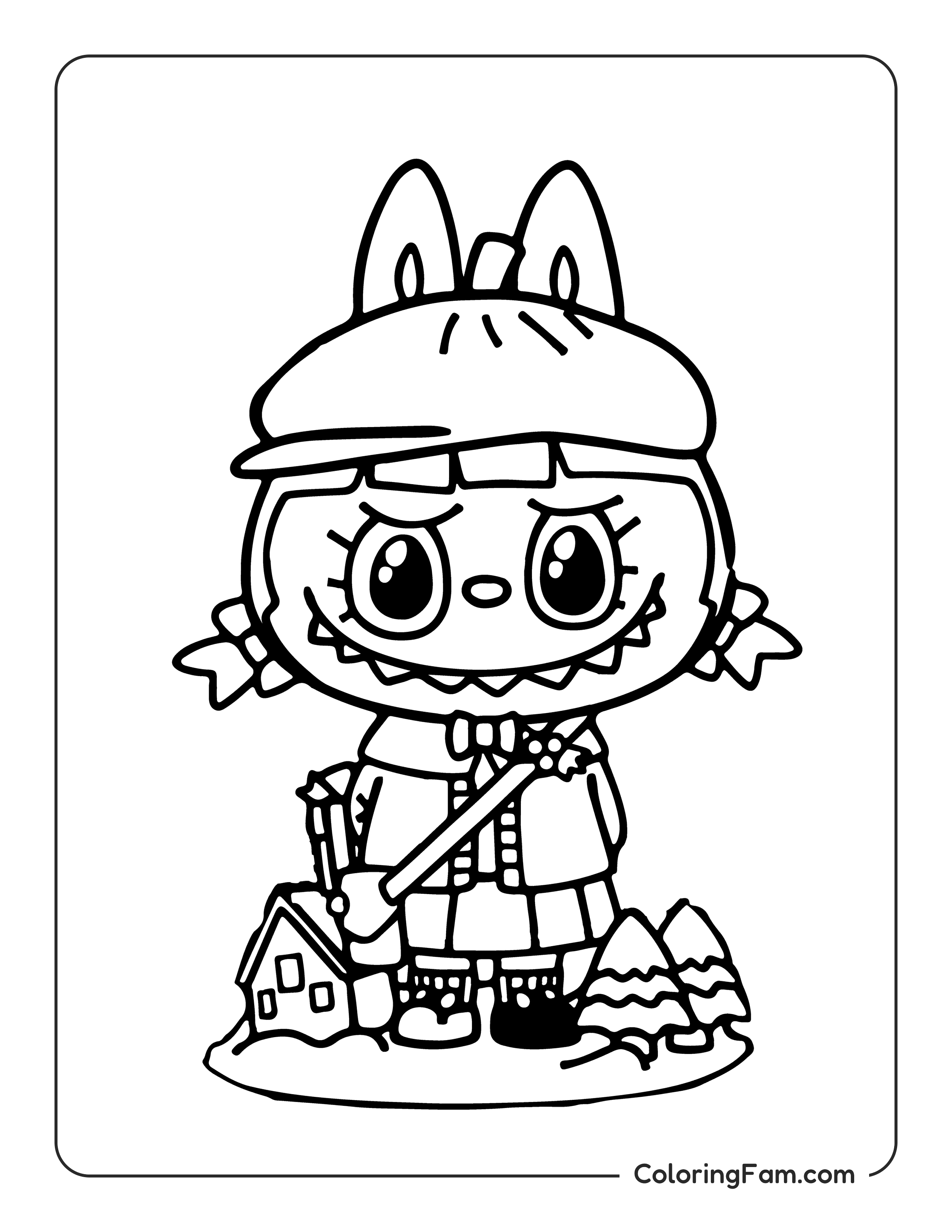 Labubu wearing Christmas outfit coloring page