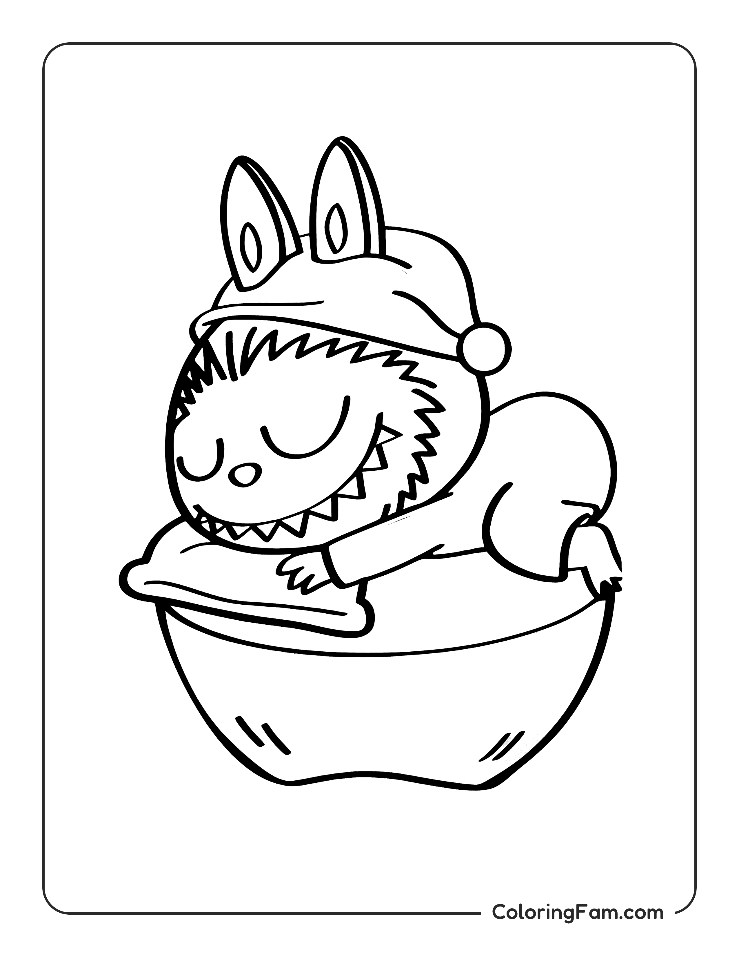 Labubu wearing pajamas having sweet dreams coloring page