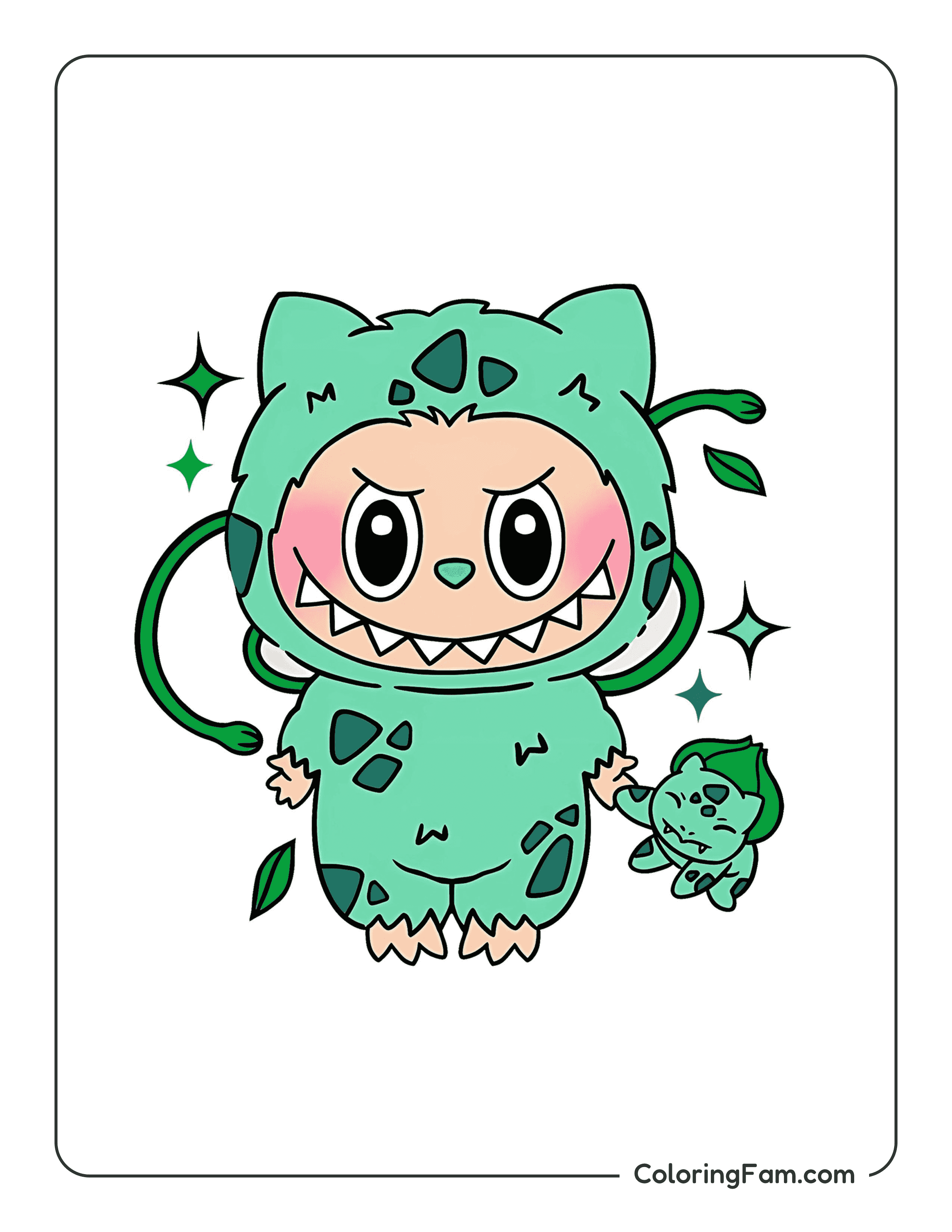 Labubu dressed as Bulbasaur colored coloring page